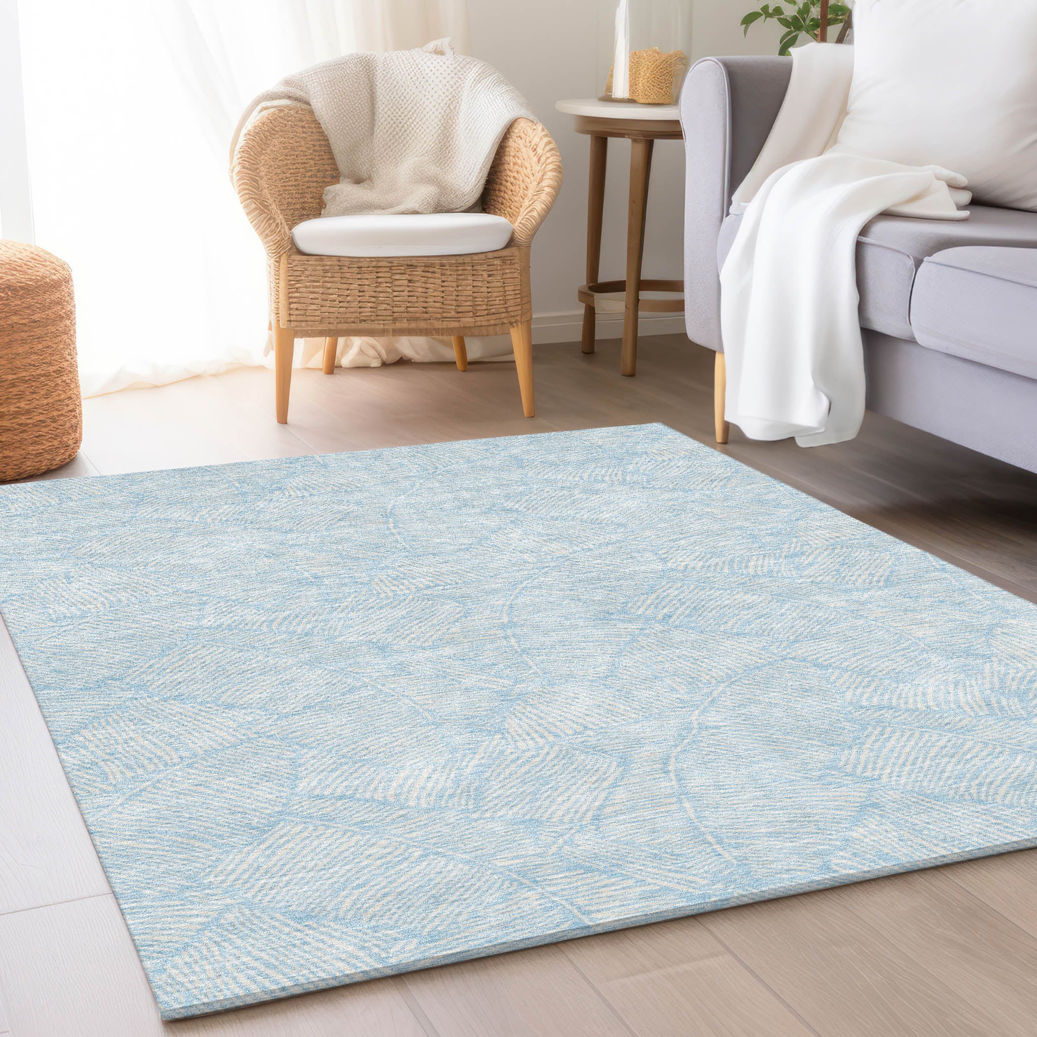 Dubrovnik Machine Washable Transitional Sky Blue Rug 2'6" x 3'10" #shape_Rectangle