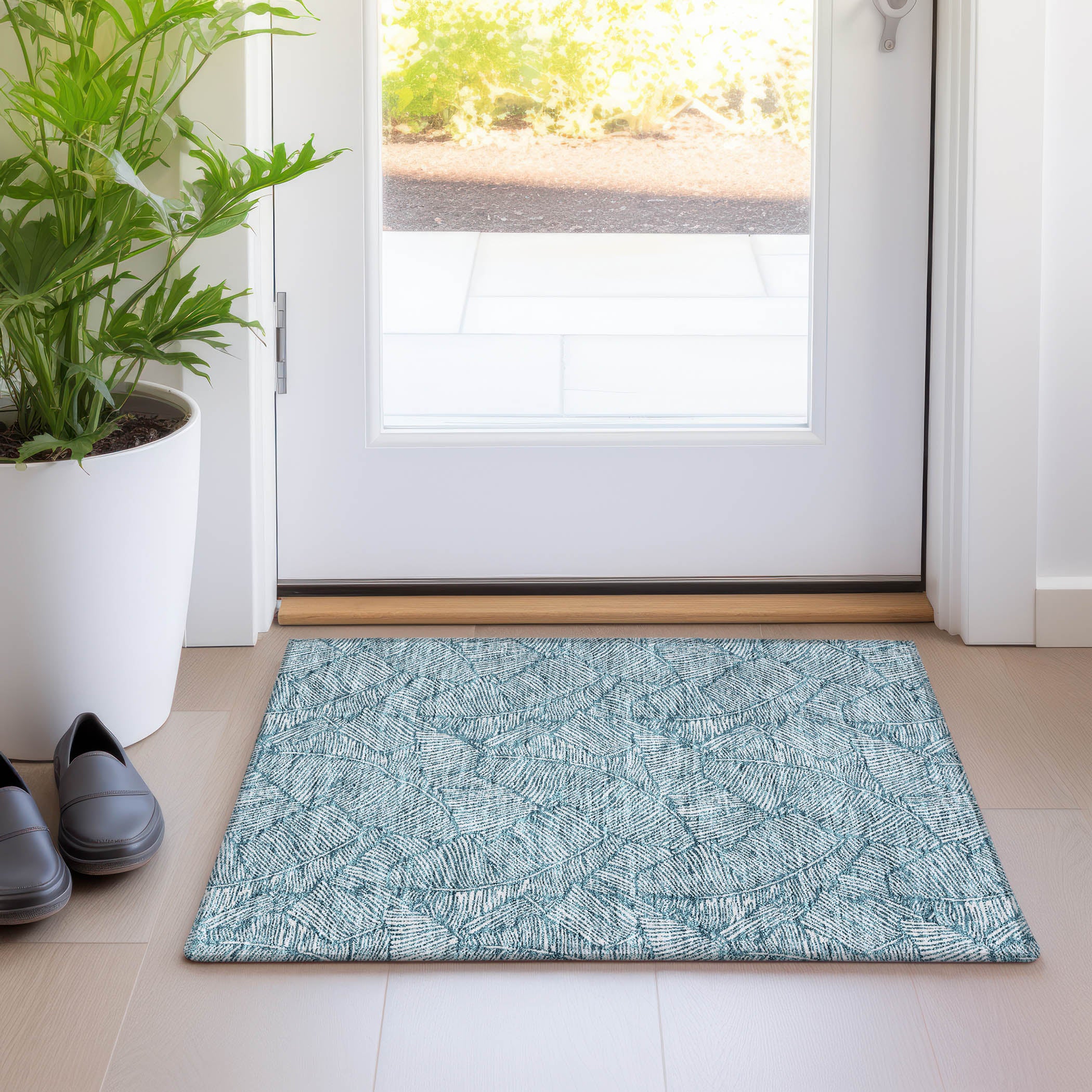 Dubrovnik Machine Washable Transitional Teal Rug 1'8" x 2'6" #shape_Rectangle