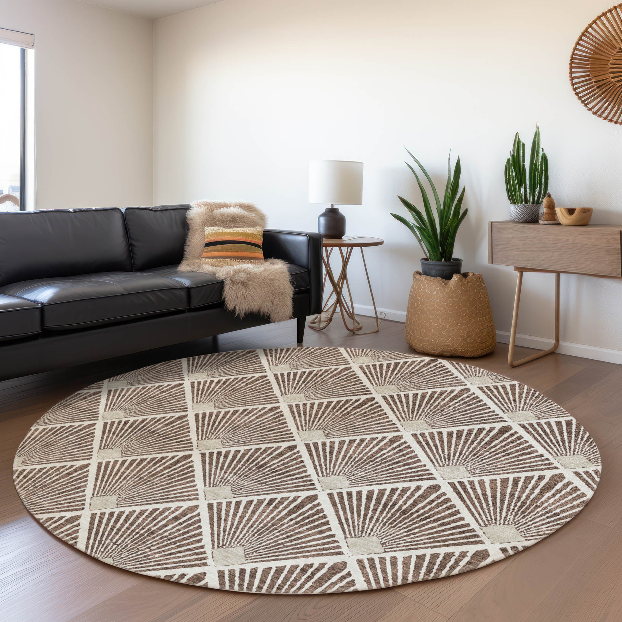 Kotor Machine Washable Transitional Brown Rug 8' x 8' #shape_Round