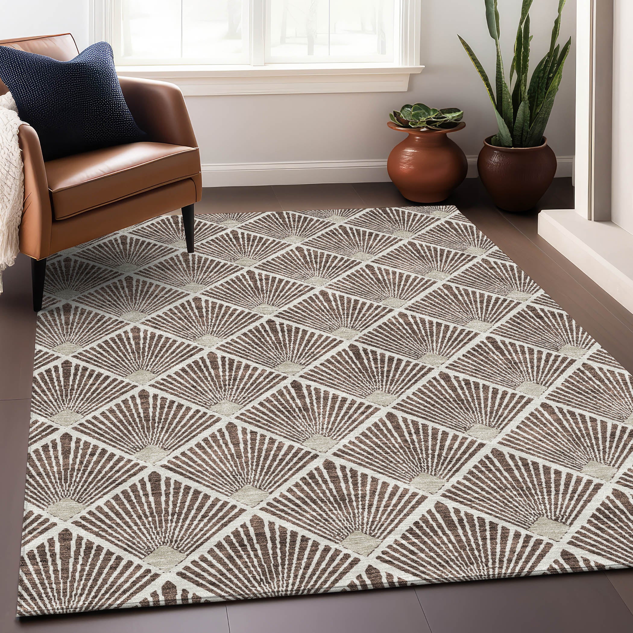 Kotor Machine Washable Transitional Brown Rug 2'6" x 3'10" #shape_Rectangle