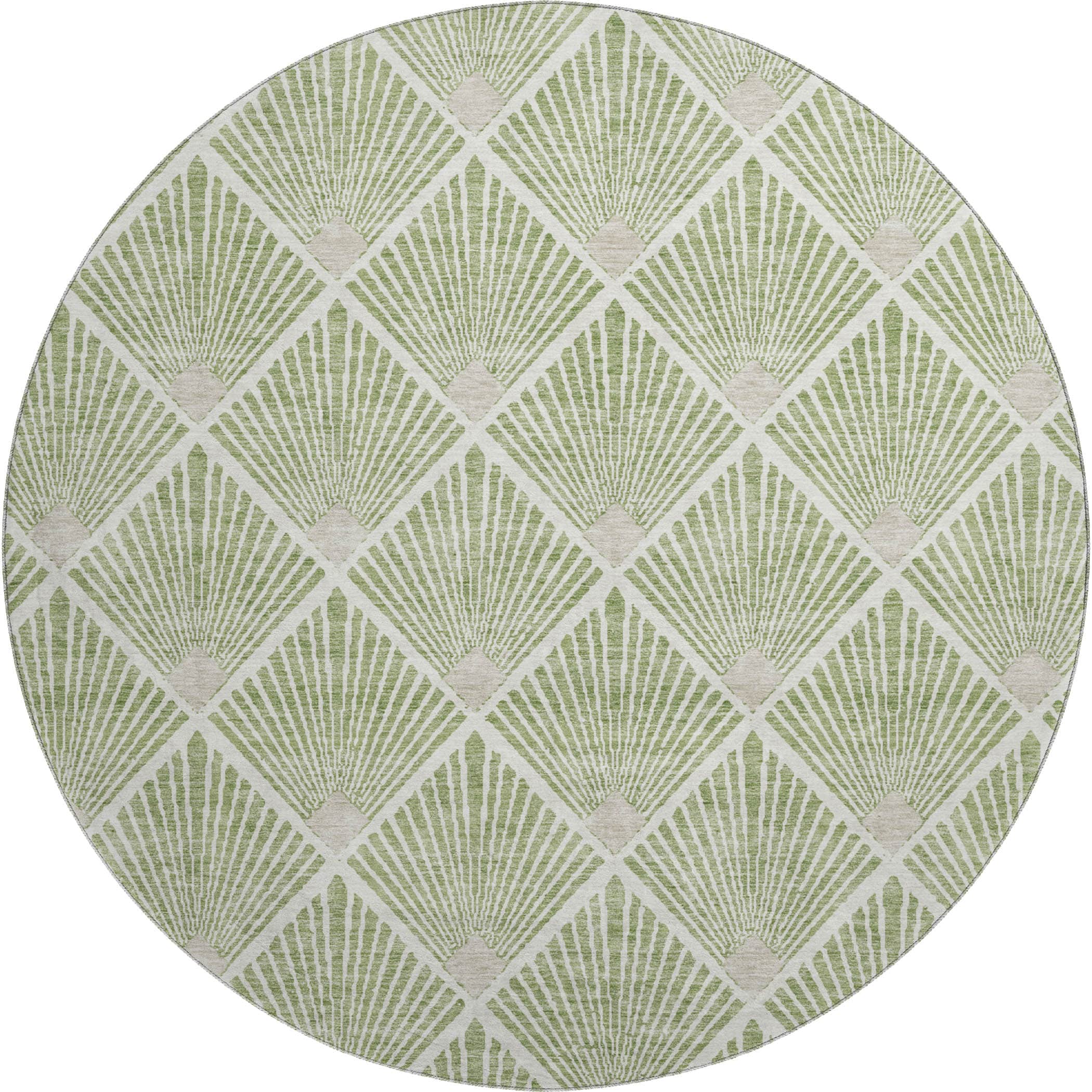 Kotor Machine Washable Transitional Green Rug 8' x 8' #shape_Round