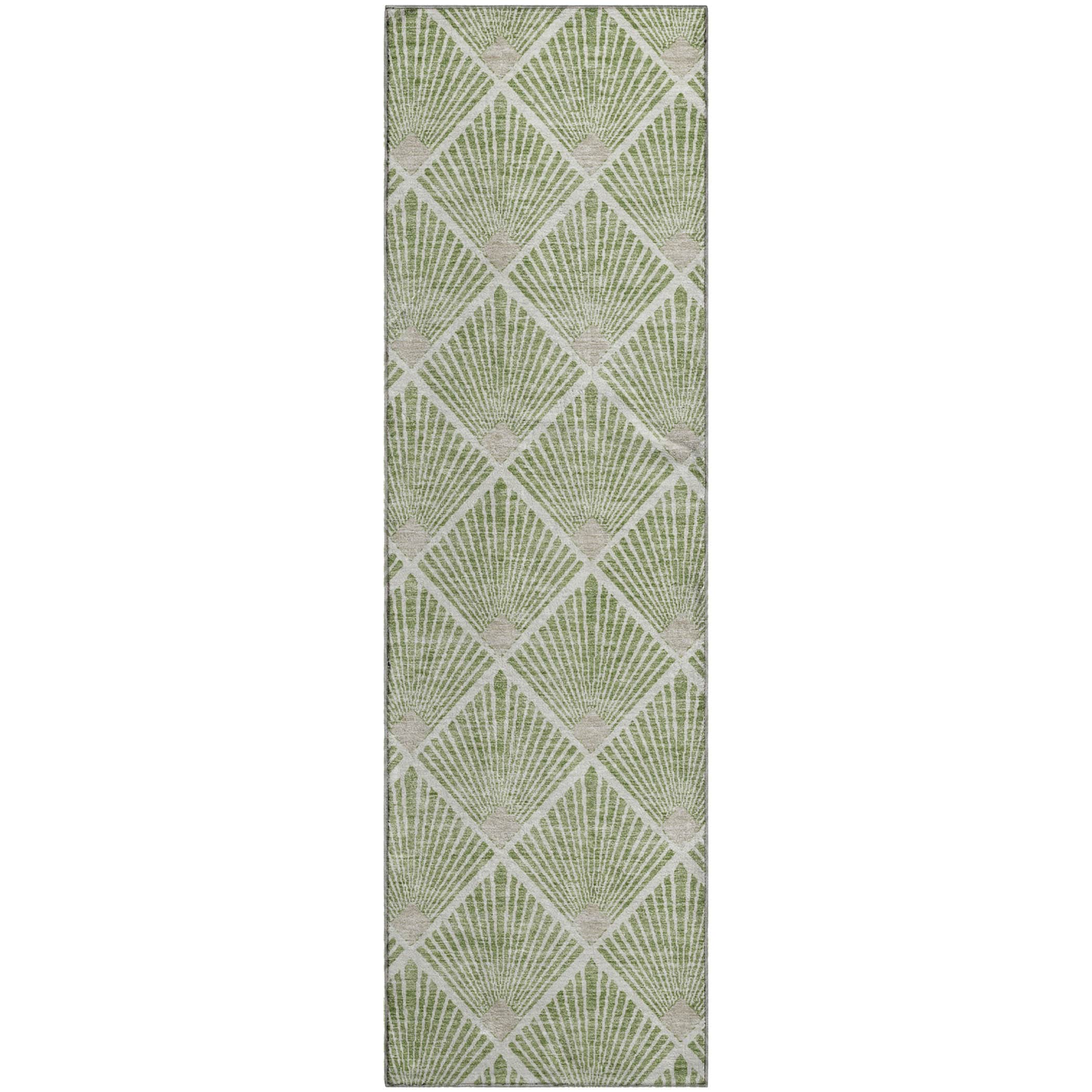 Kotor Machine Washable Transitional Green Rug 2'3" x 7'6" #shape_Runner