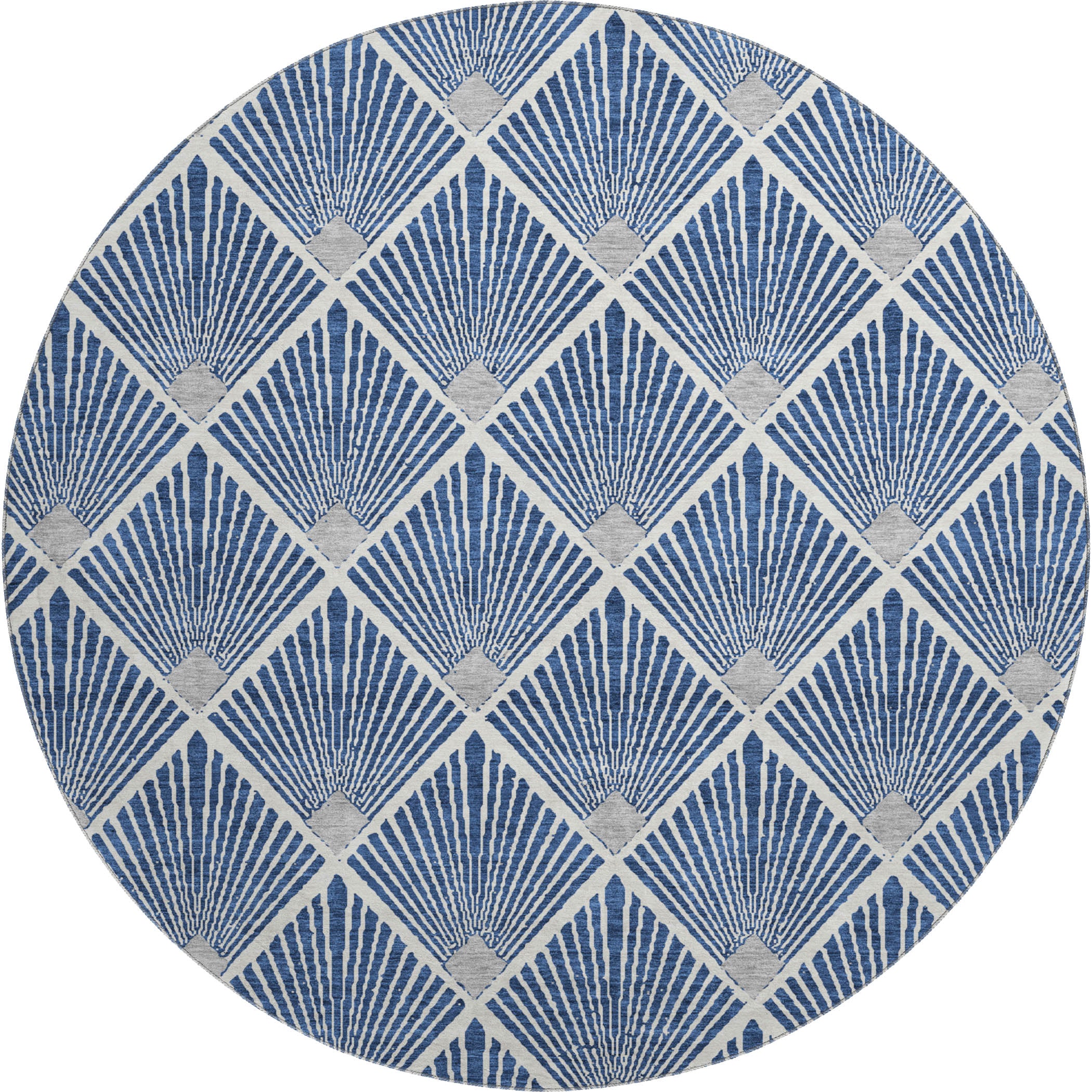Kotor Machine Washable Transitional Navy Blue Rug 8' x 8' #shape_Round
