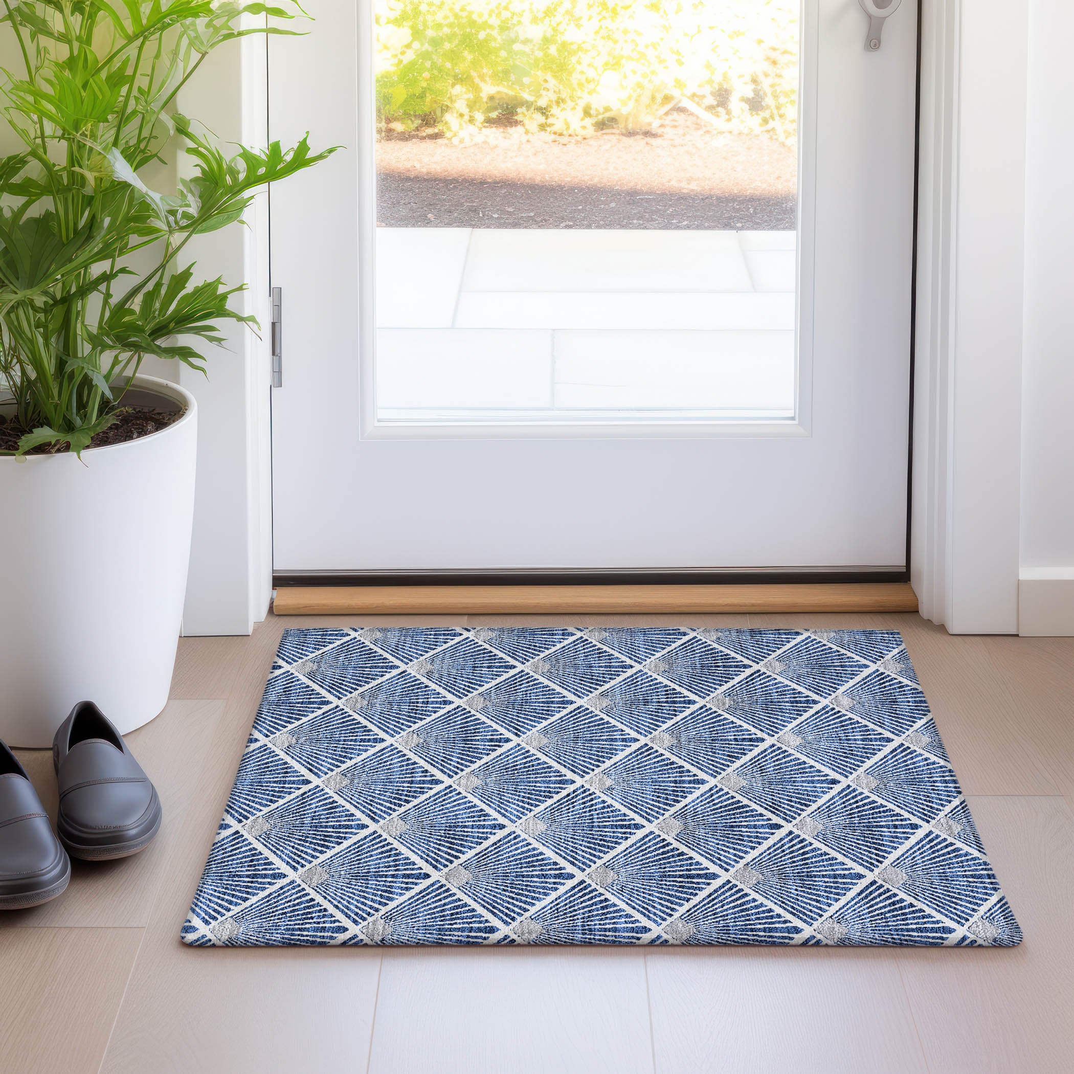 Kotor Machine Washable Transitional Navy Blue Rug 1'8" x 2'6" #shape_Rectangle