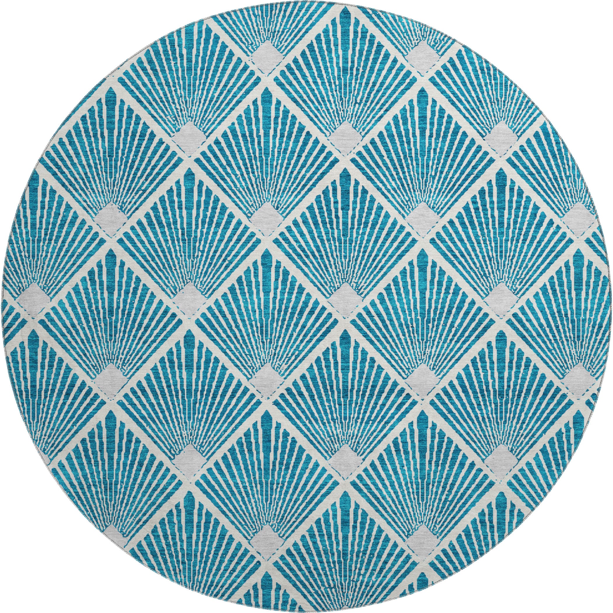 Kotor Machine Washable Transitional Teal Rug 8' x 8' #shape_Round