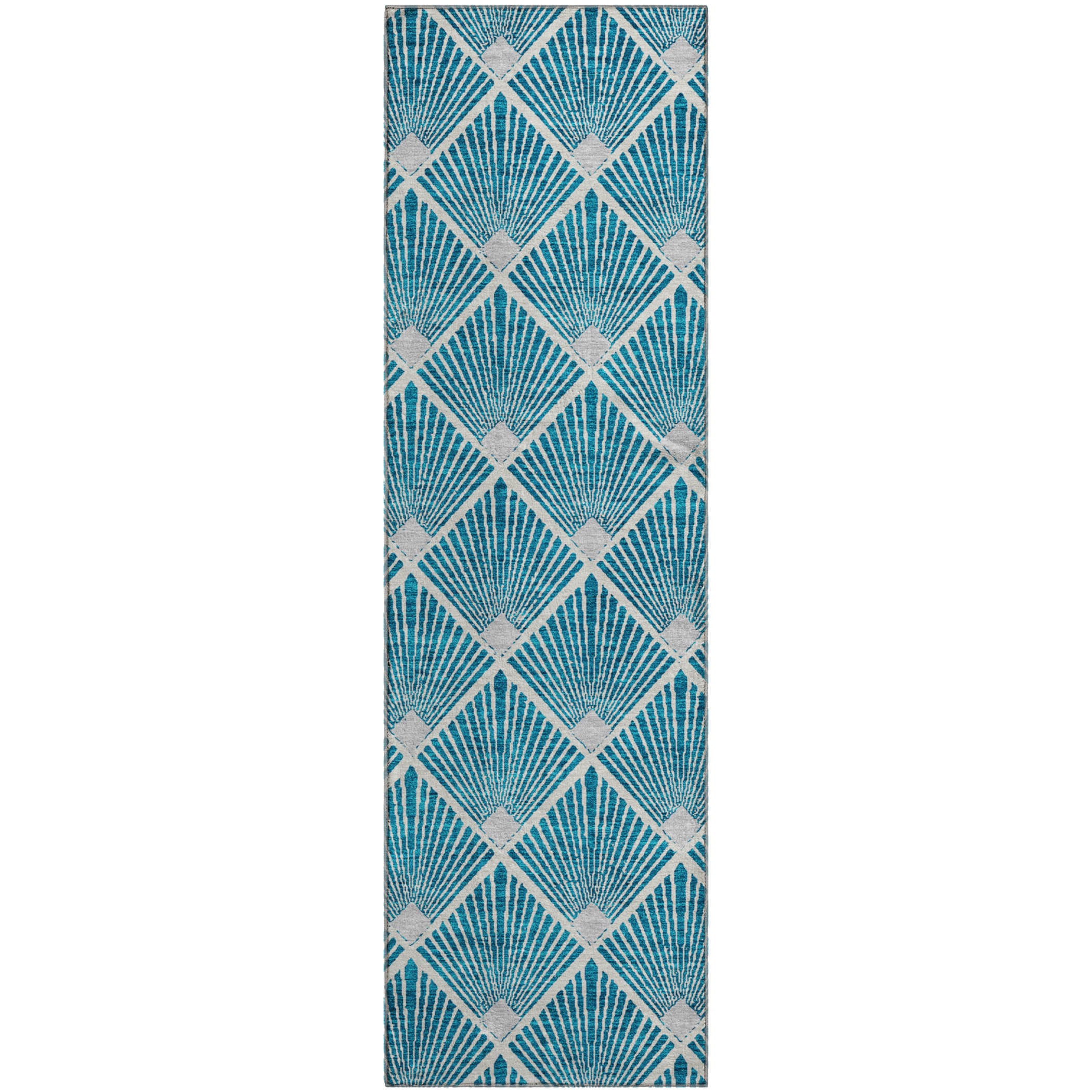Kotor Machine Washable Transitional Teal Rug 2'3" x 7'6" #shape_Runner