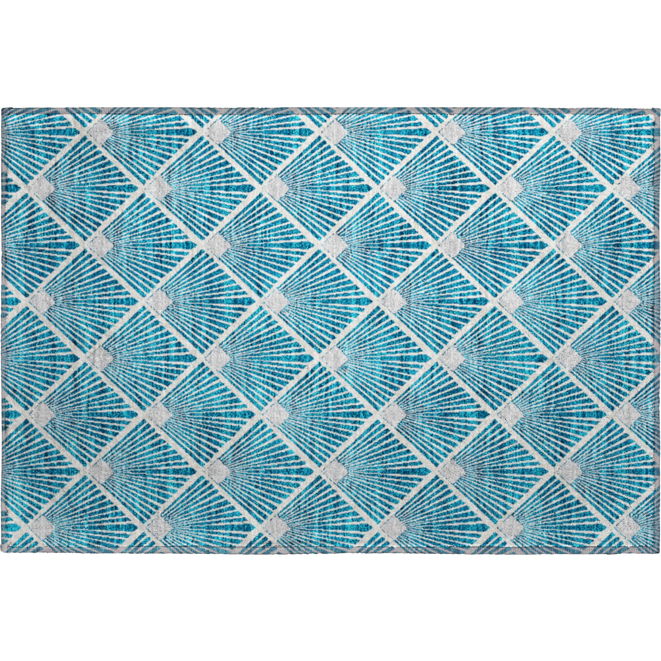 Kotor Machine Washable Transitional Teal Rug 1'8" x 2'6" #shape_Rectangle