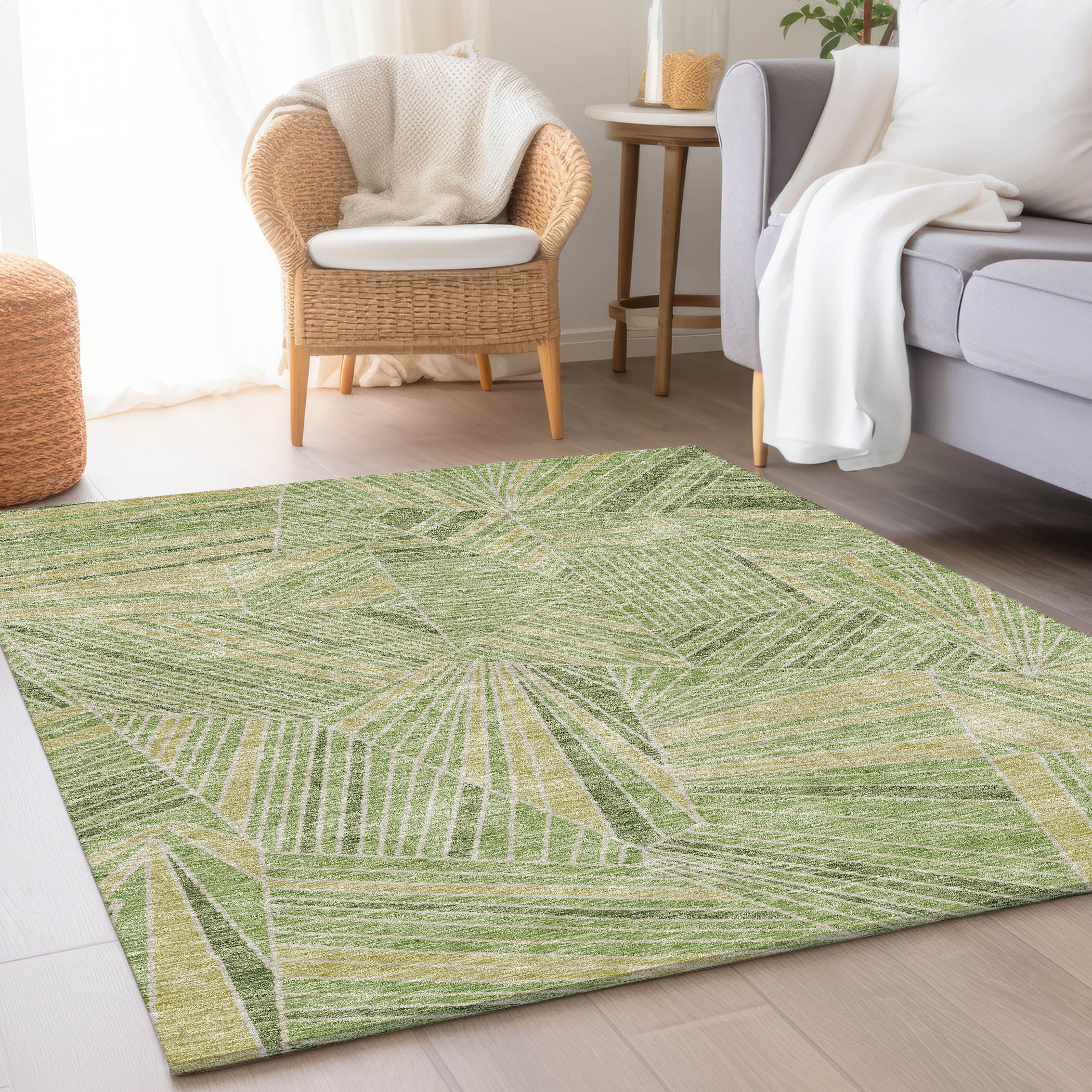 Siena Machine Washable Transitional Green Rug 2'6" x 3'10" #shape_Rectangle