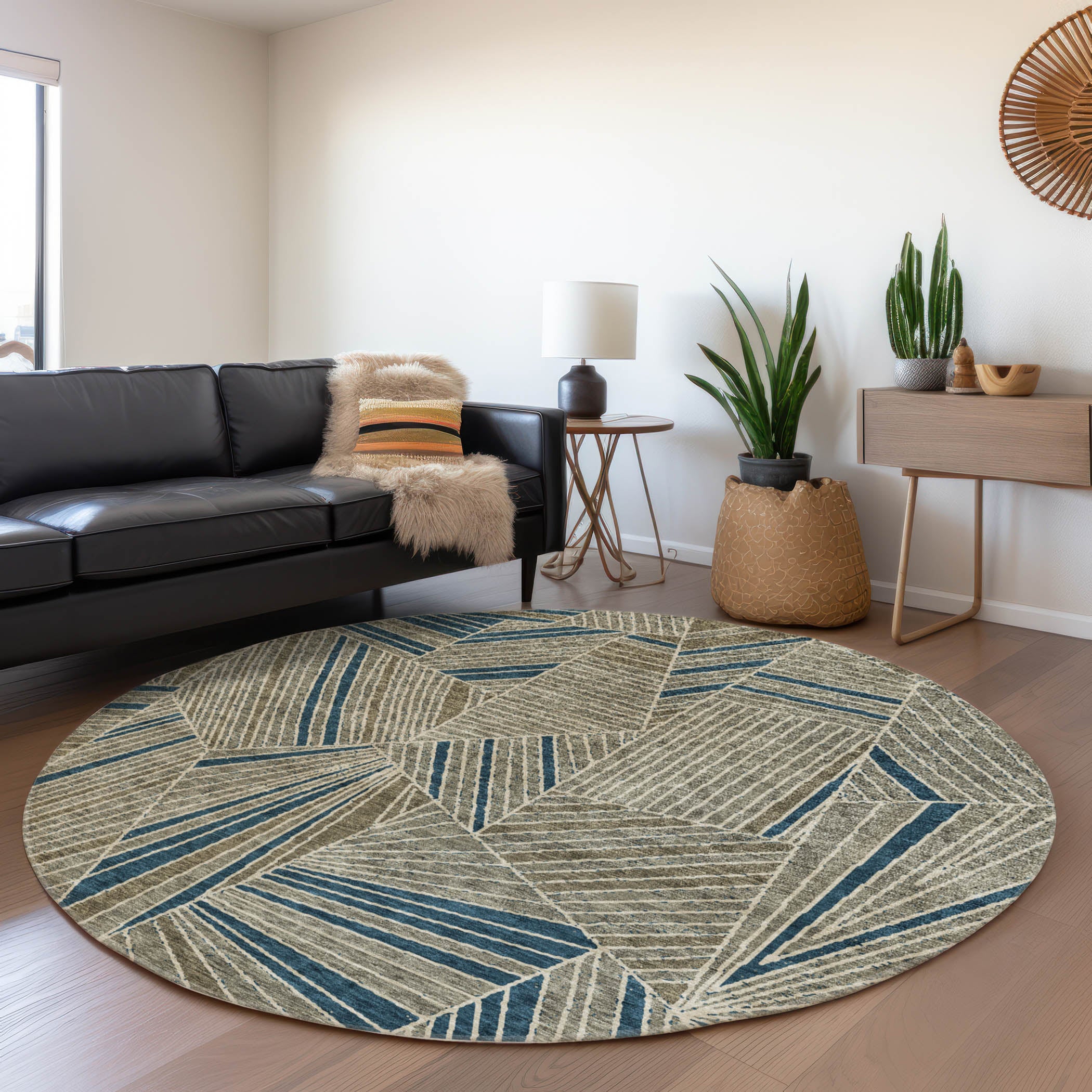 Siena Machine Washable Transitional Taupe Brown Rug 8' x 8' #shape_Round