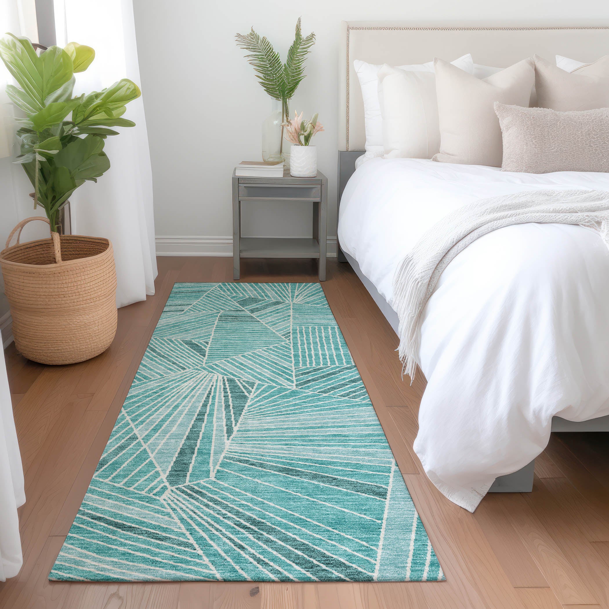 Siena Machine Washable Transitional Teal Rug 2'3" x 7'6" #shape_Runner
