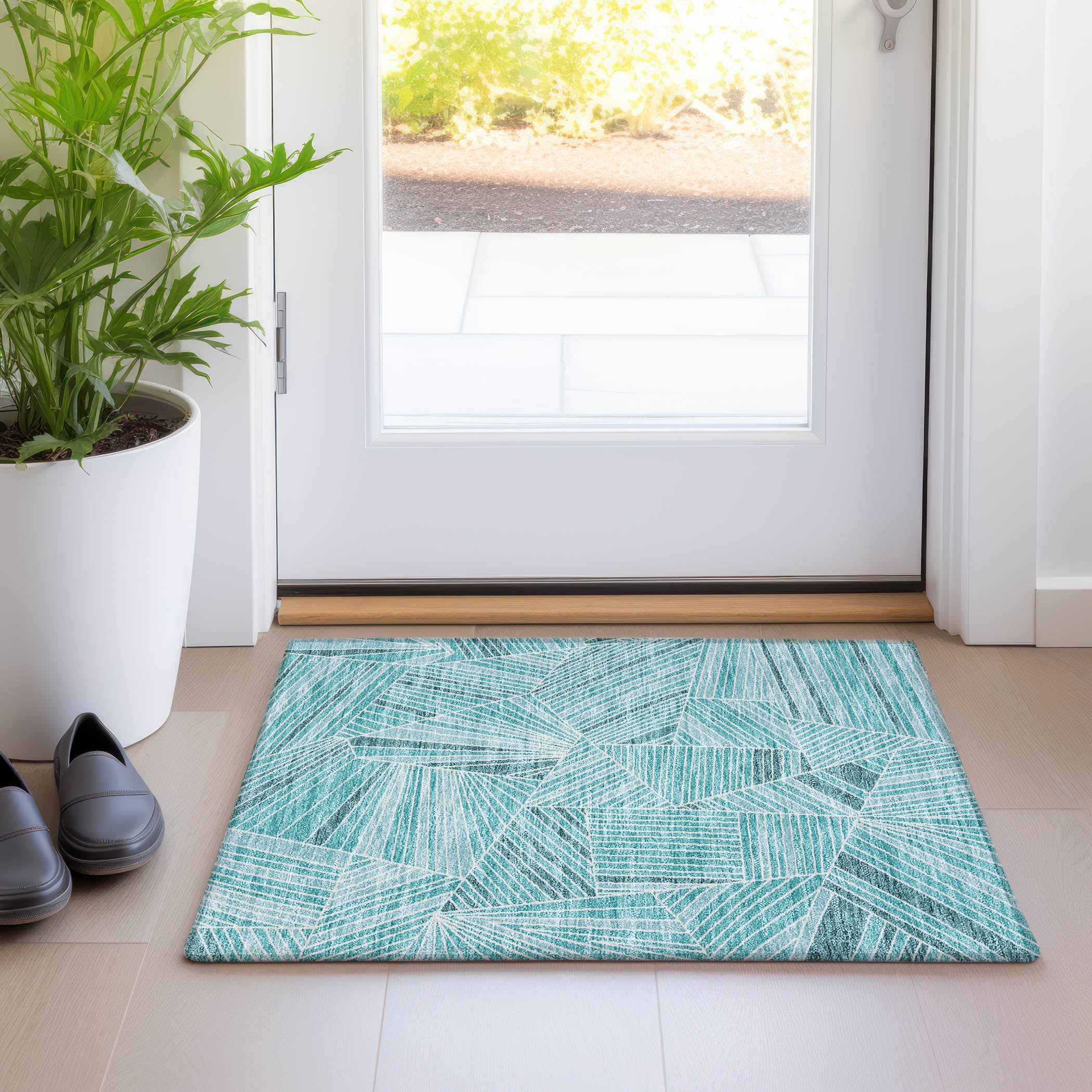 Siena Machine Washable Transitional Teal Rug 1'8" x 2'6" #shape_Rectangle