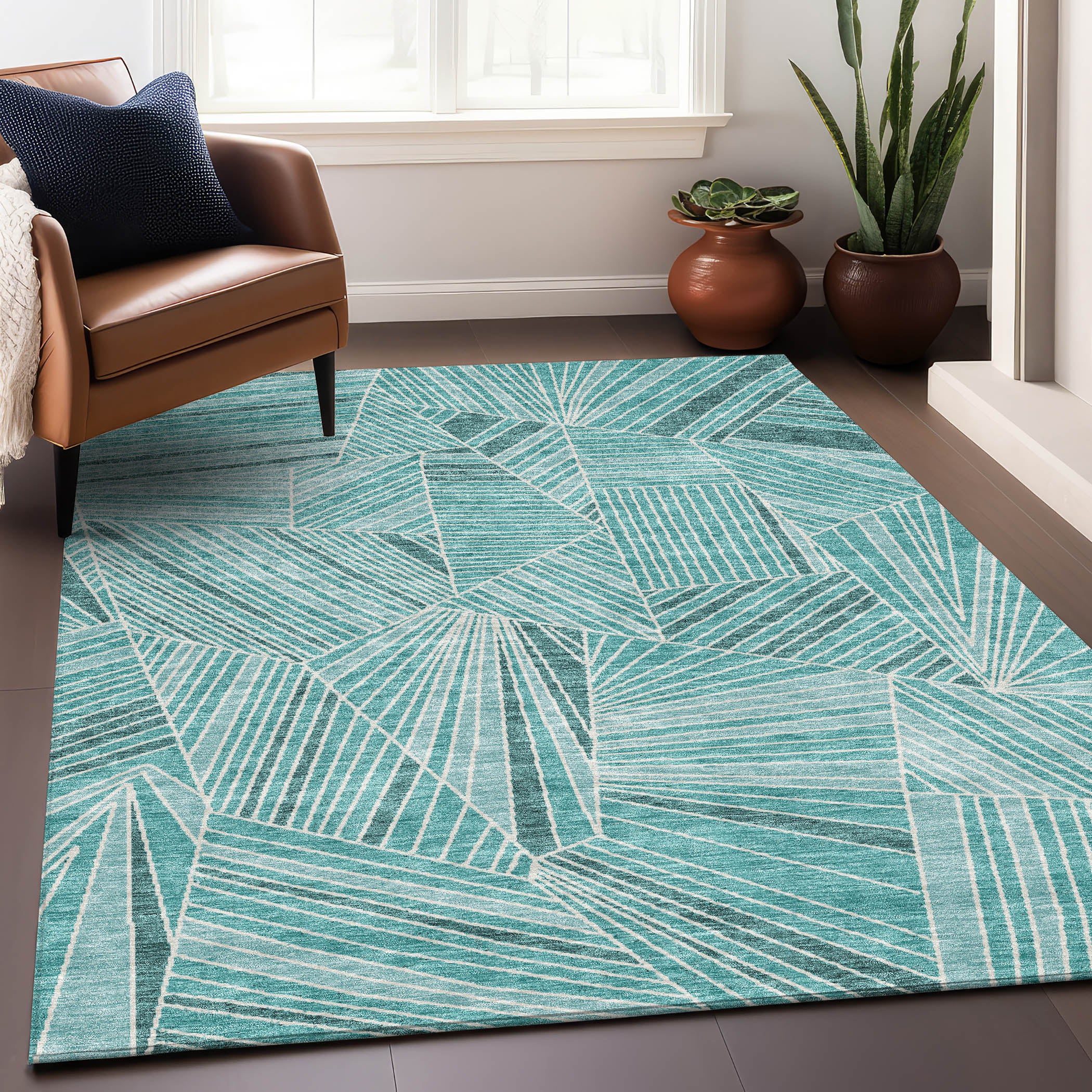 Siena Machine Washable Transitional Teal Rug 2'6" x 3'10" #shape_Rectangle