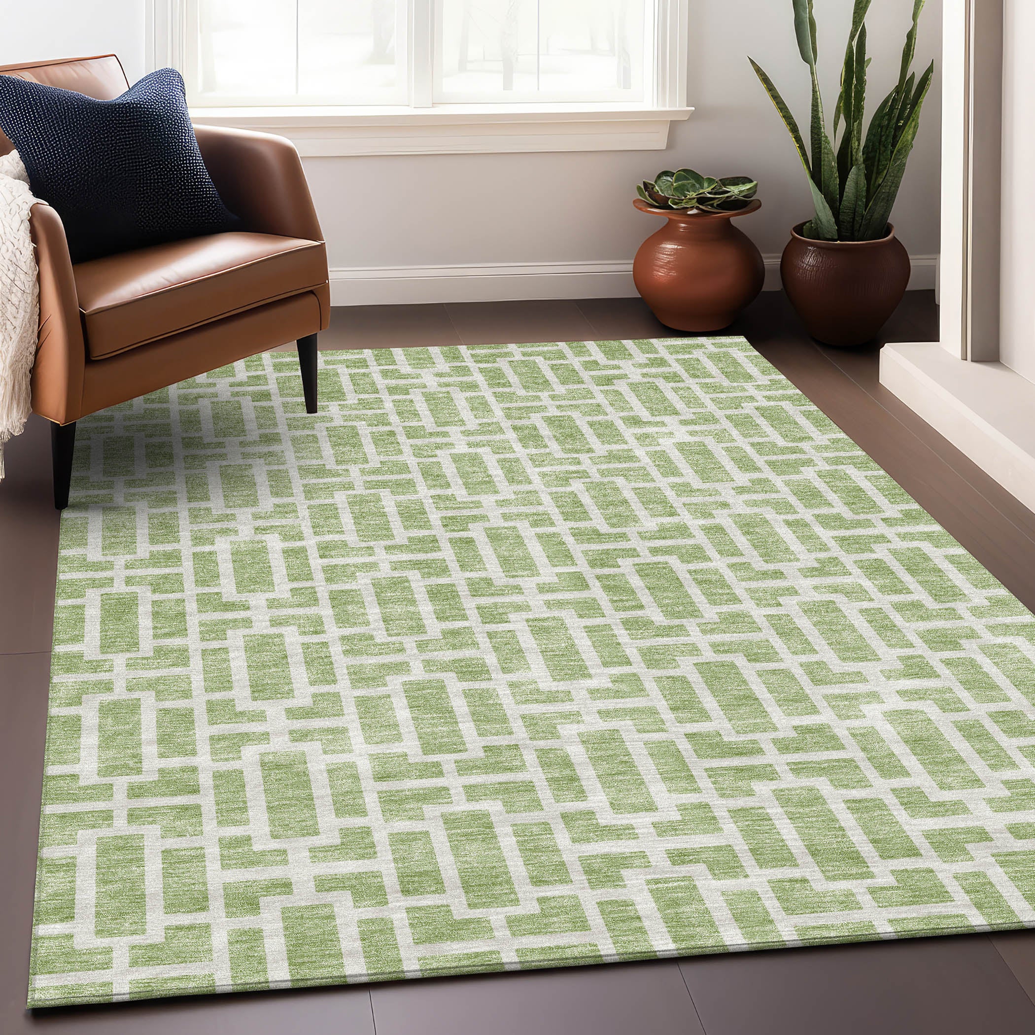 Seoul Machine Washable Transitional Aloe Green Rug 2'6" x 3'10" #shape_Rectangle