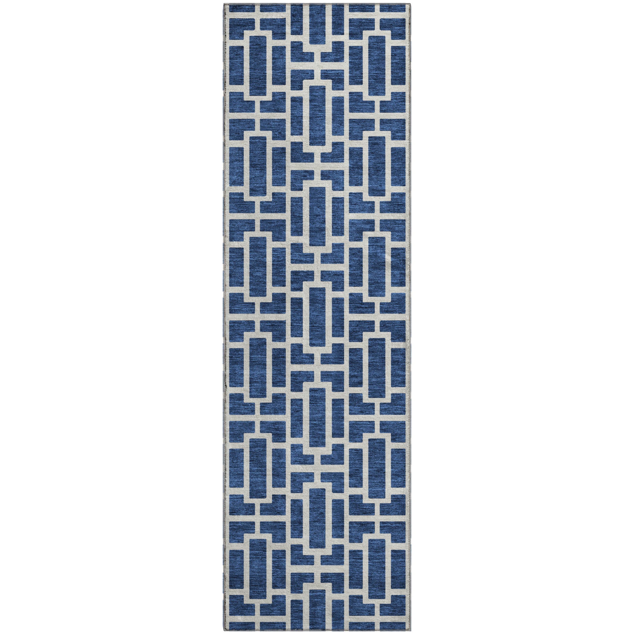 Seoul Machine Washable Transitional Navy Blue Rug 2'3" x 7'6" #shape_Runner