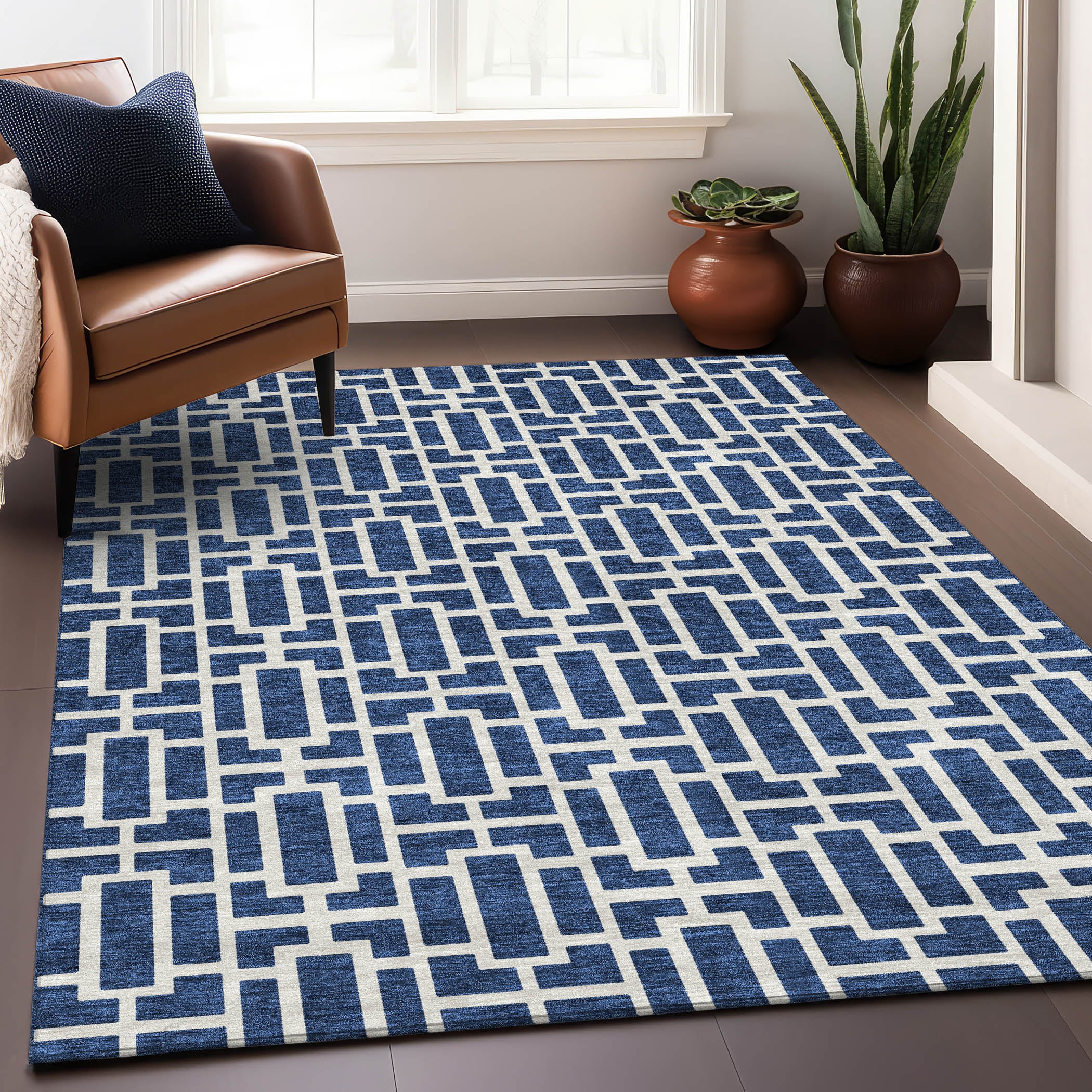 Seoul Machine Washable Transitional Navy Blue Rug 2'6" x 3'10" #shape_Rectangle