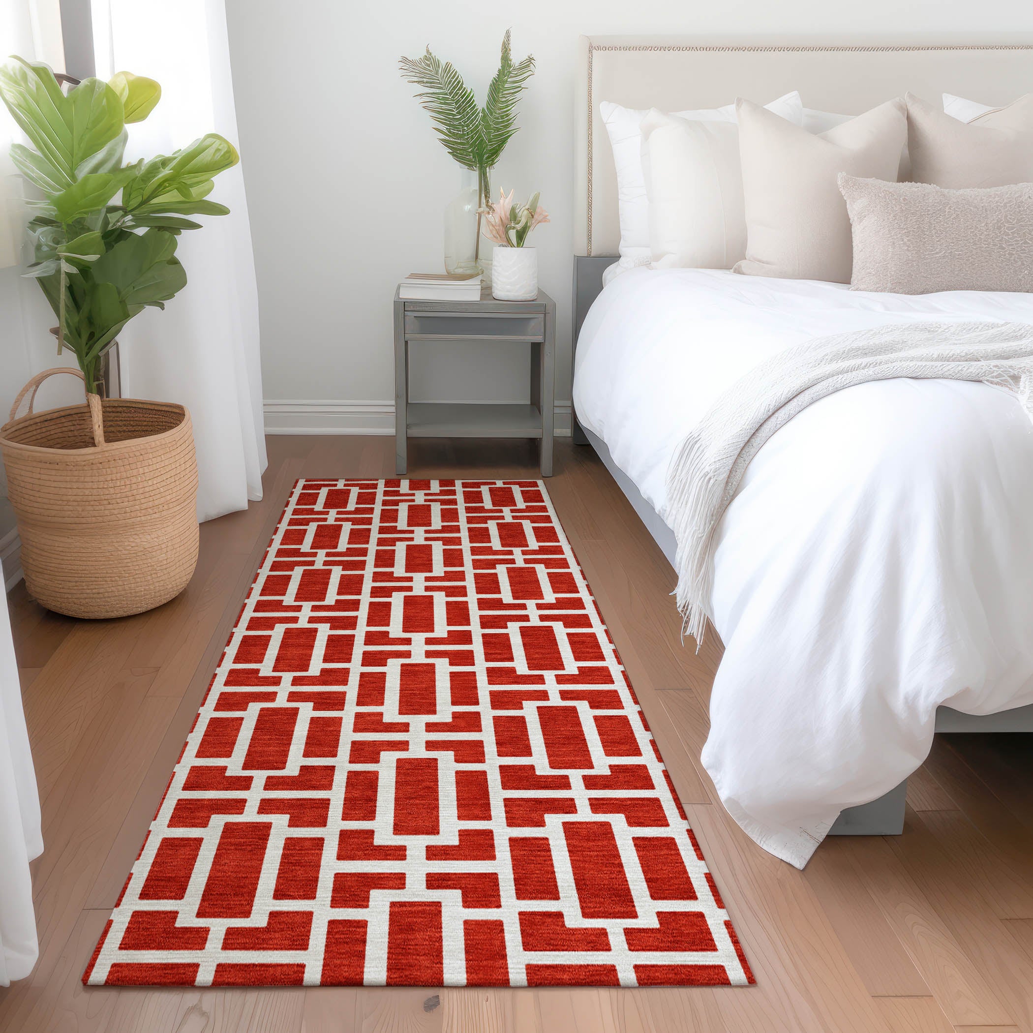 Seoul Machine Washable Transitional Red Rug 2'3" x 7'6" #shape_Runner