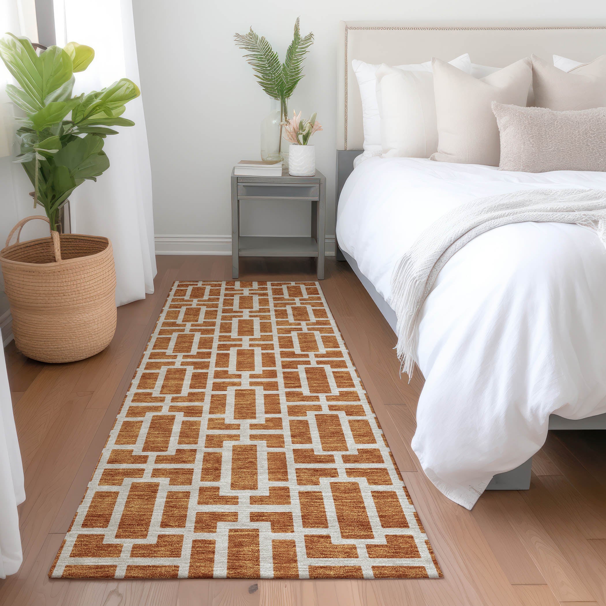 Seoul Machine Washable Transitional Terracotta Orange Rug 2'3" x 7'6" #shape_Runner