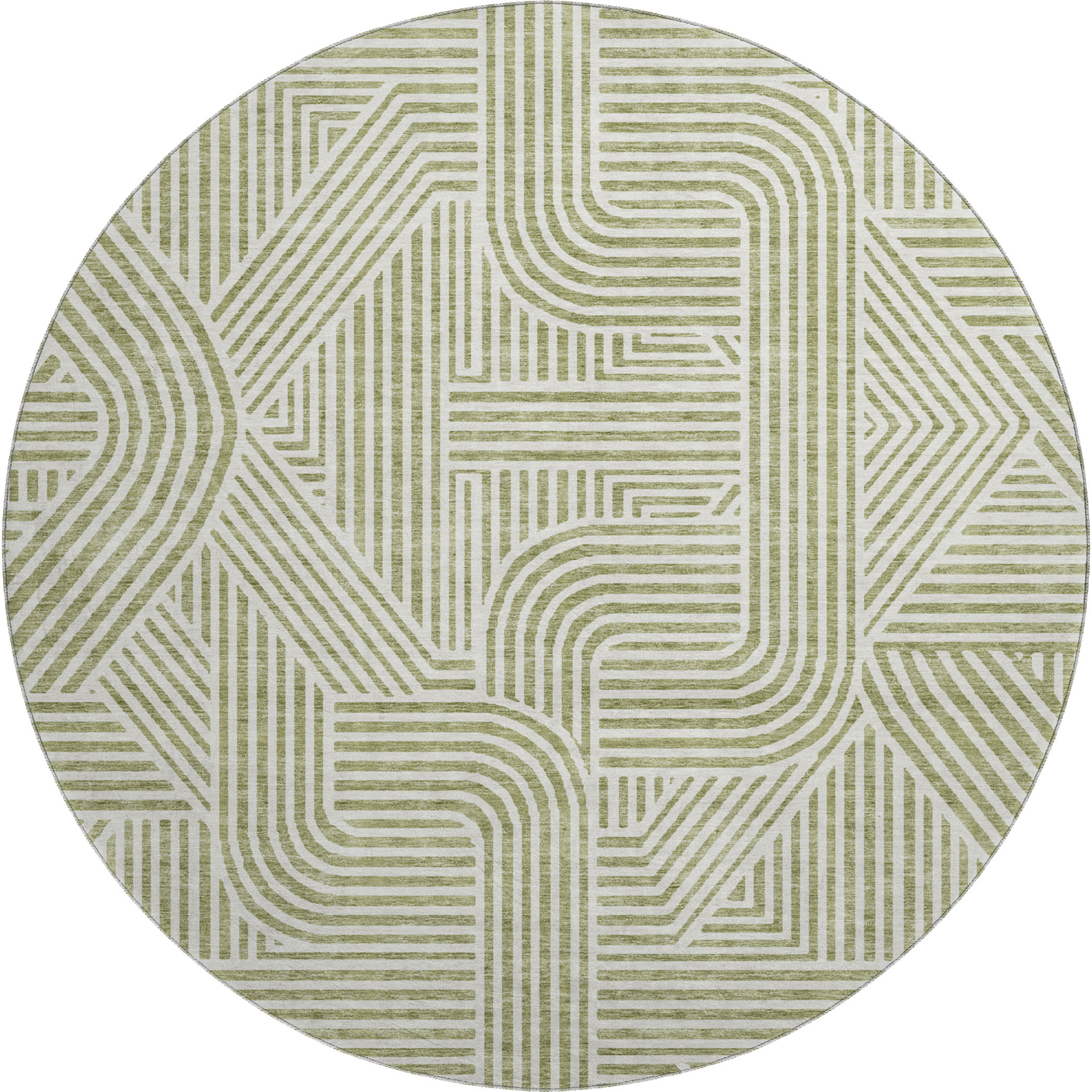 Prague Machine Washable Transitional Aloe Green Rug 8' x 8' #shape_Round