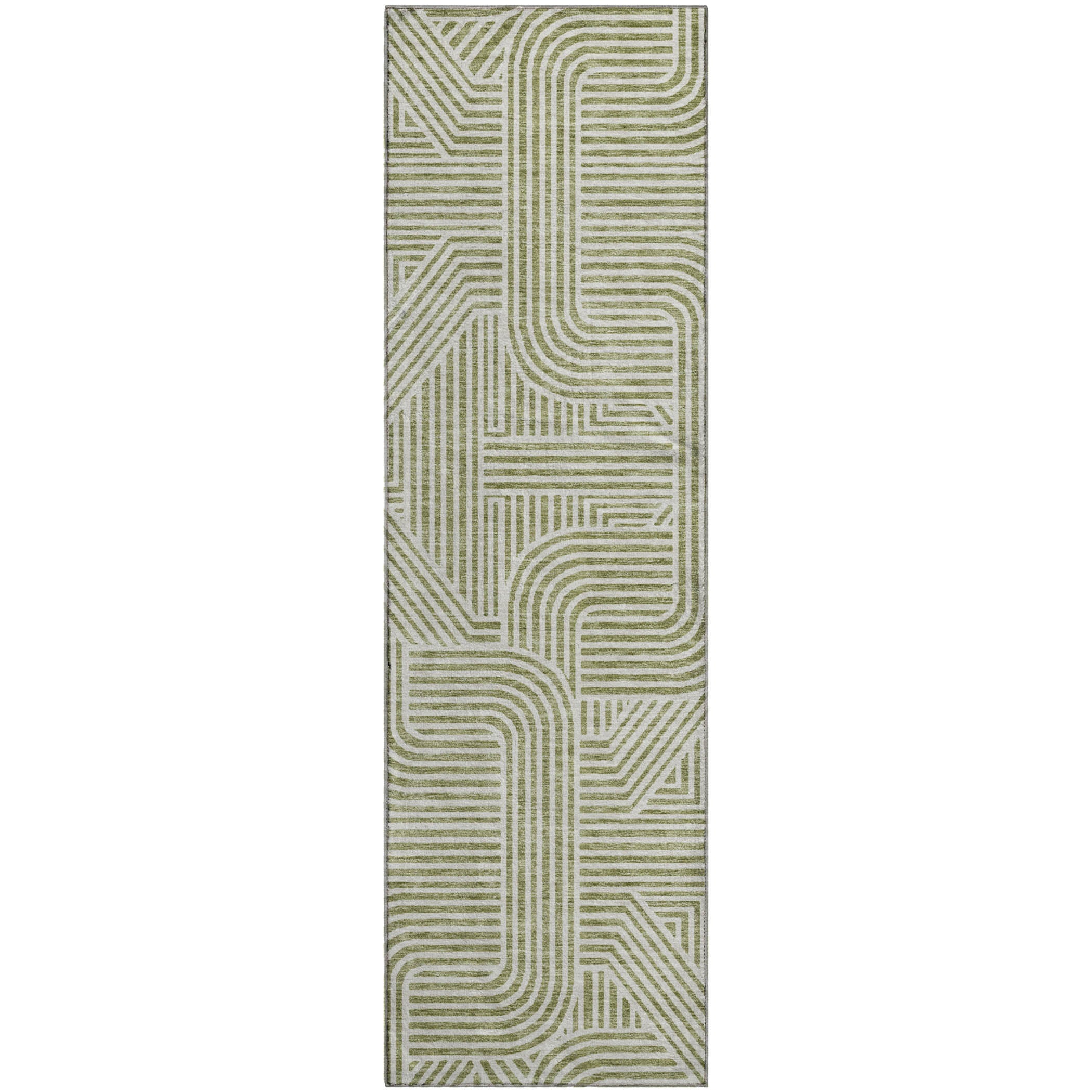 Prague Machine Washable Transitional Aloe Green Rug 2'3" x 7'6" #shape_Runner