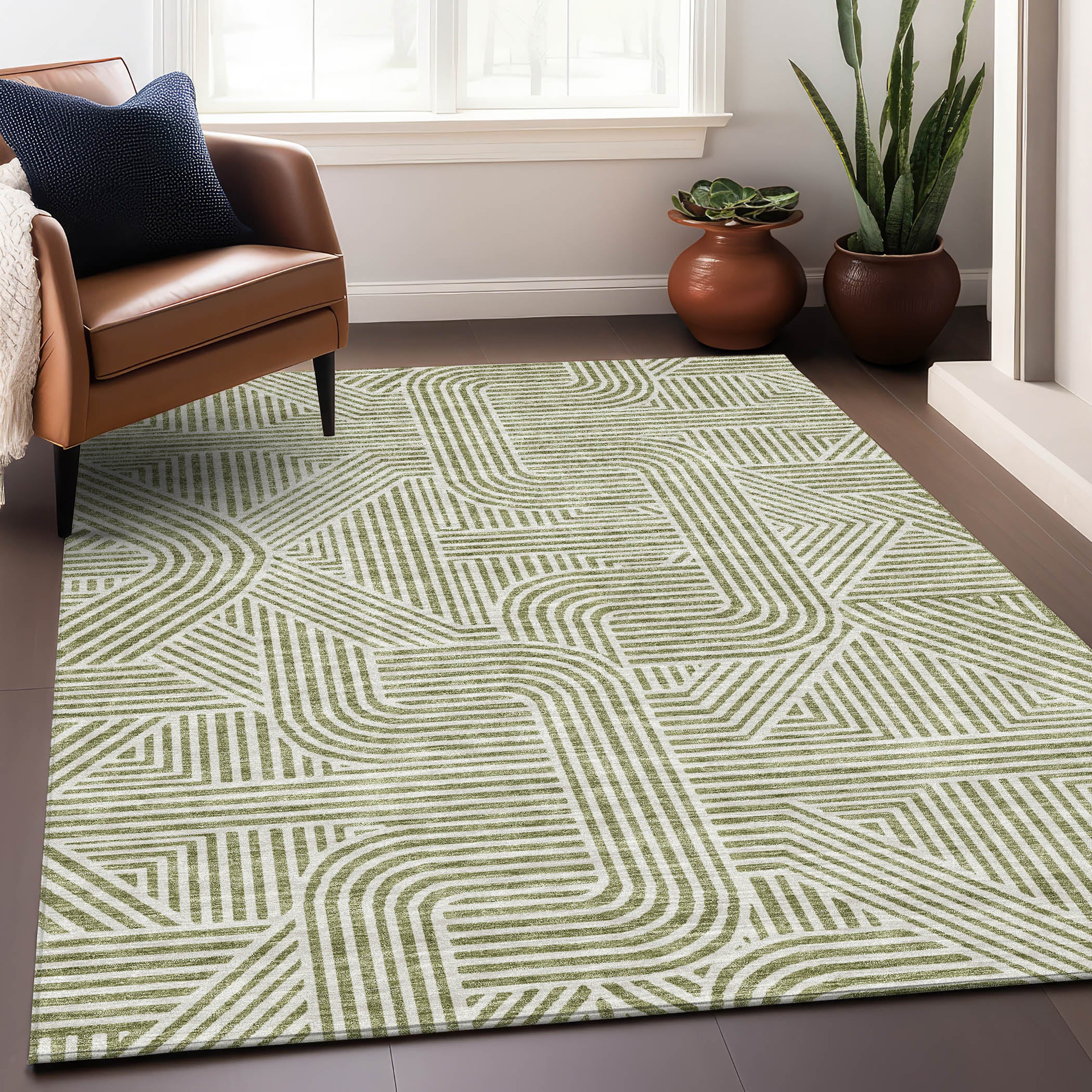 Prague Machine Washable Transitional Aloe Green Rug 2'6" x 3'10" #shape_Rectangle