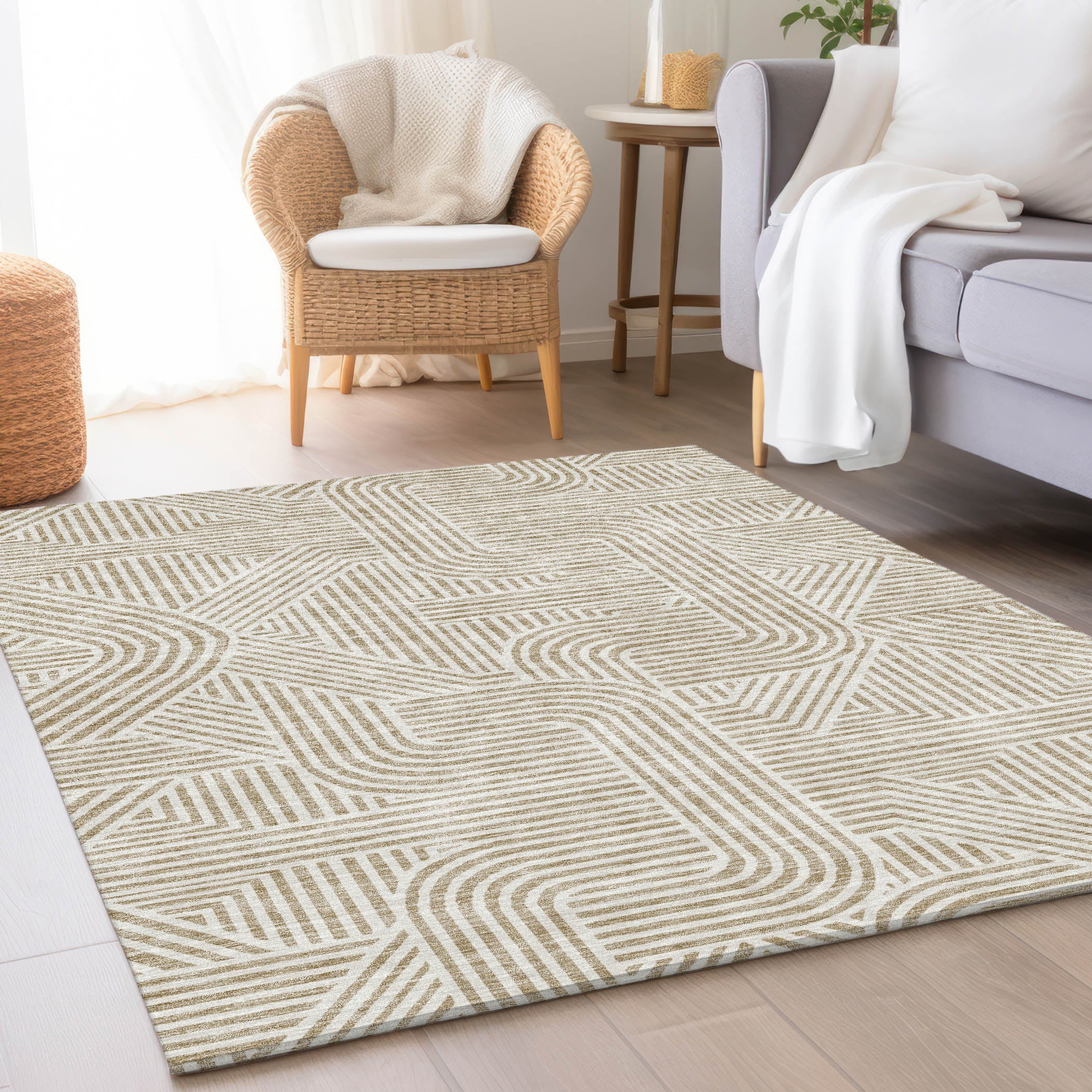 Prague Machine Washable Transitional Beige Brown Rug 2'6" x 3'10" #shape_Rectangle