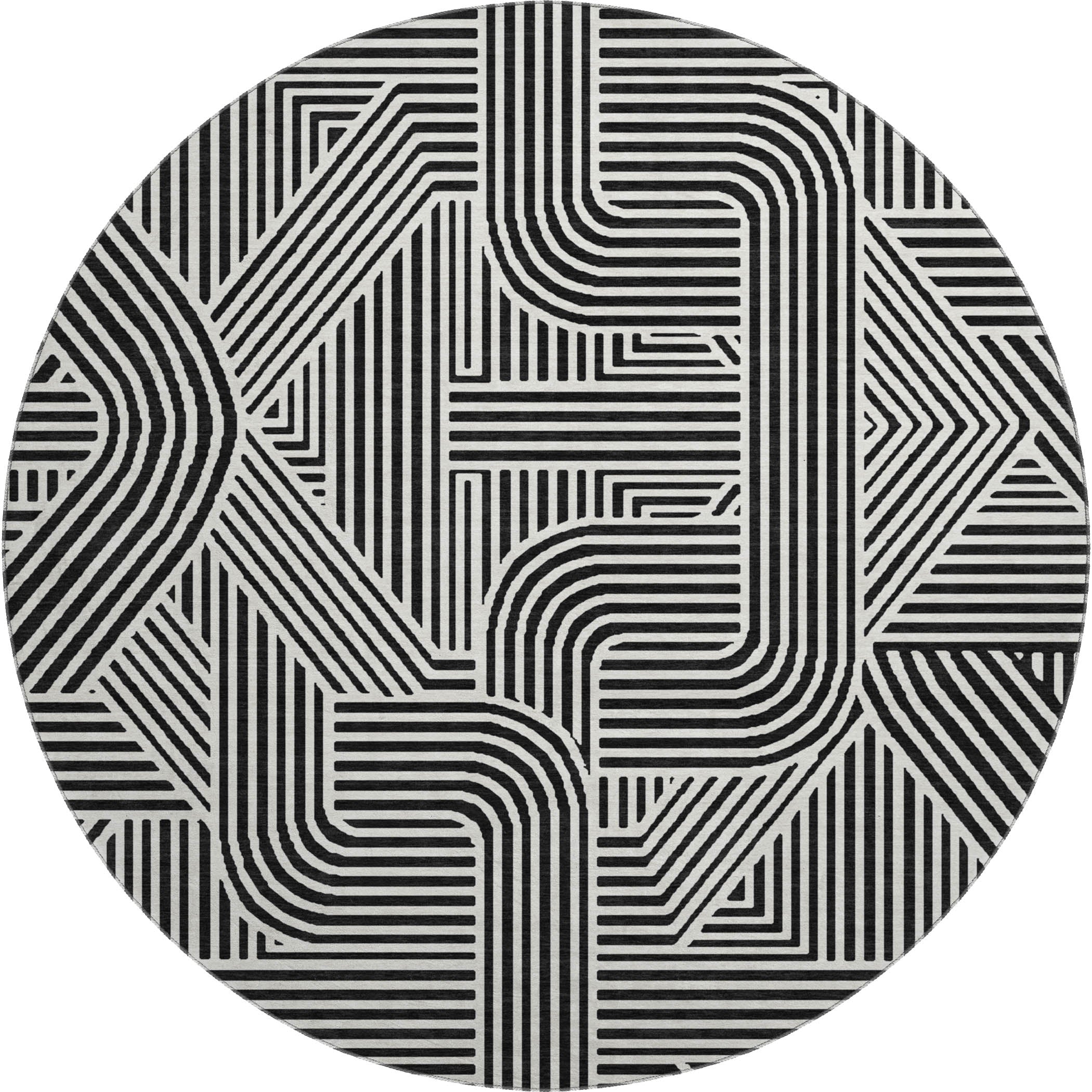 Prague Machine Washable Transitional Black Rug 8' x 8' #shape_Round