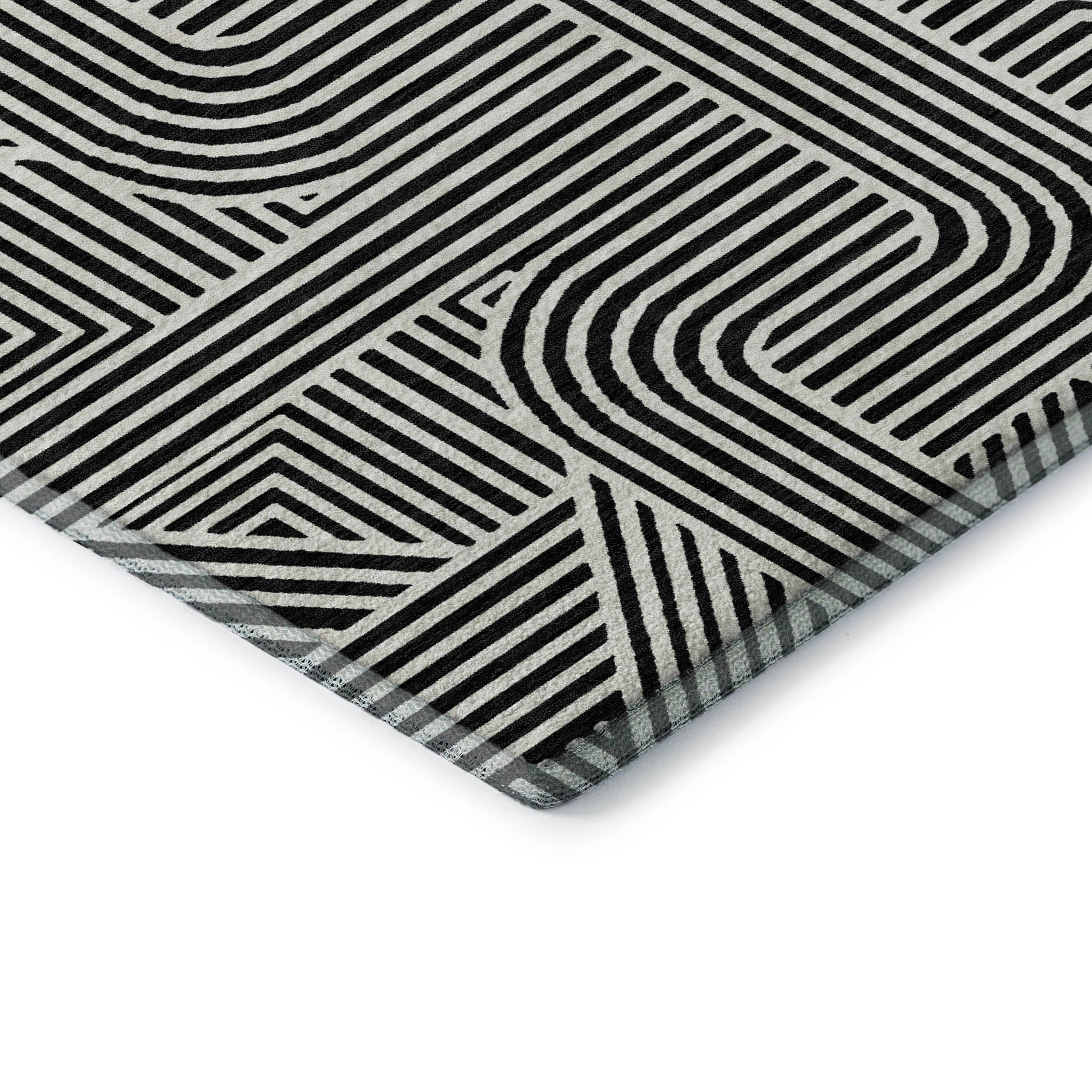 Prague Machine Washable Transitional Black Rug 1'8" x 2'6" #shape_Rectangle