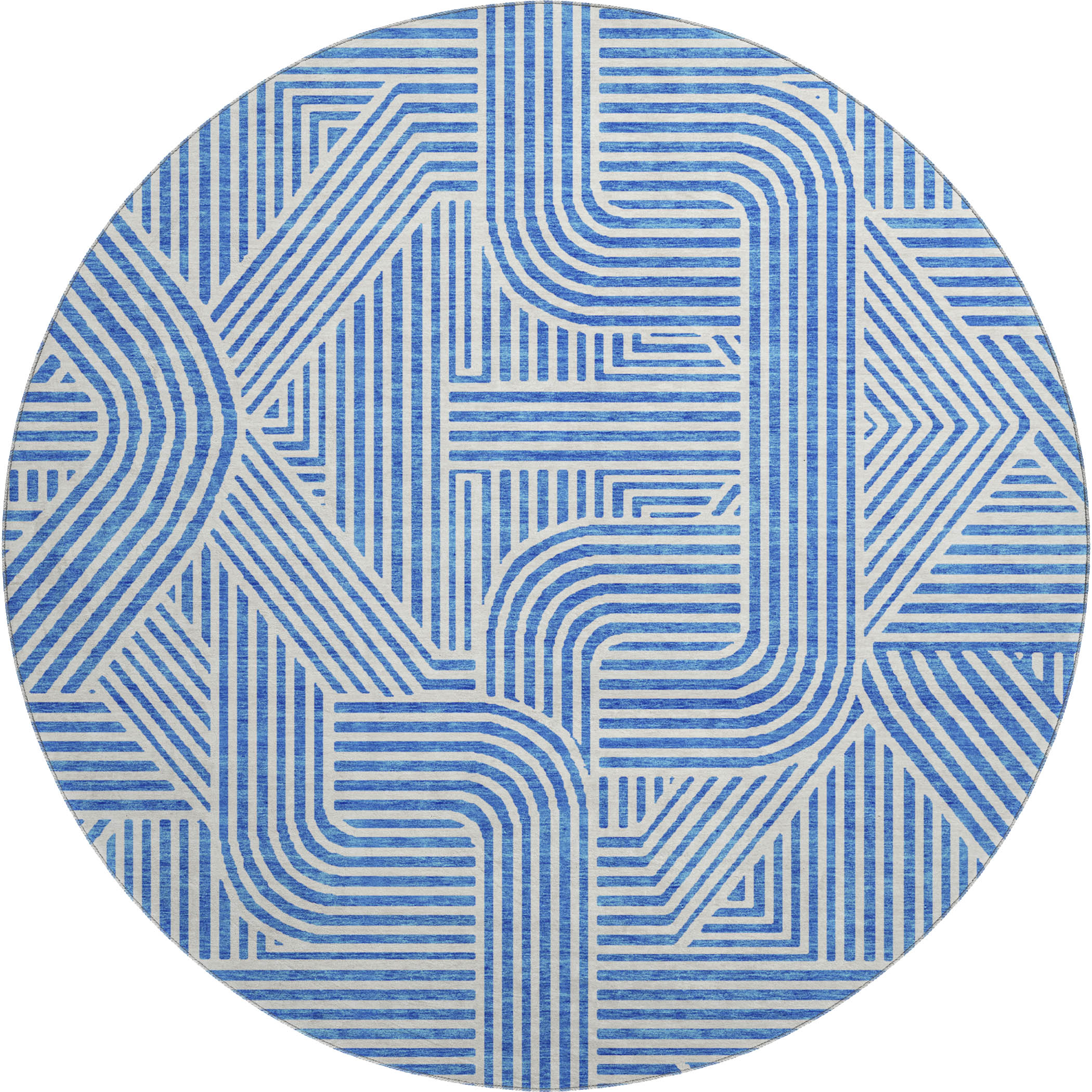 Prague Machine Washable Transitional Blue Rug 8' x 8' #shape_Round
