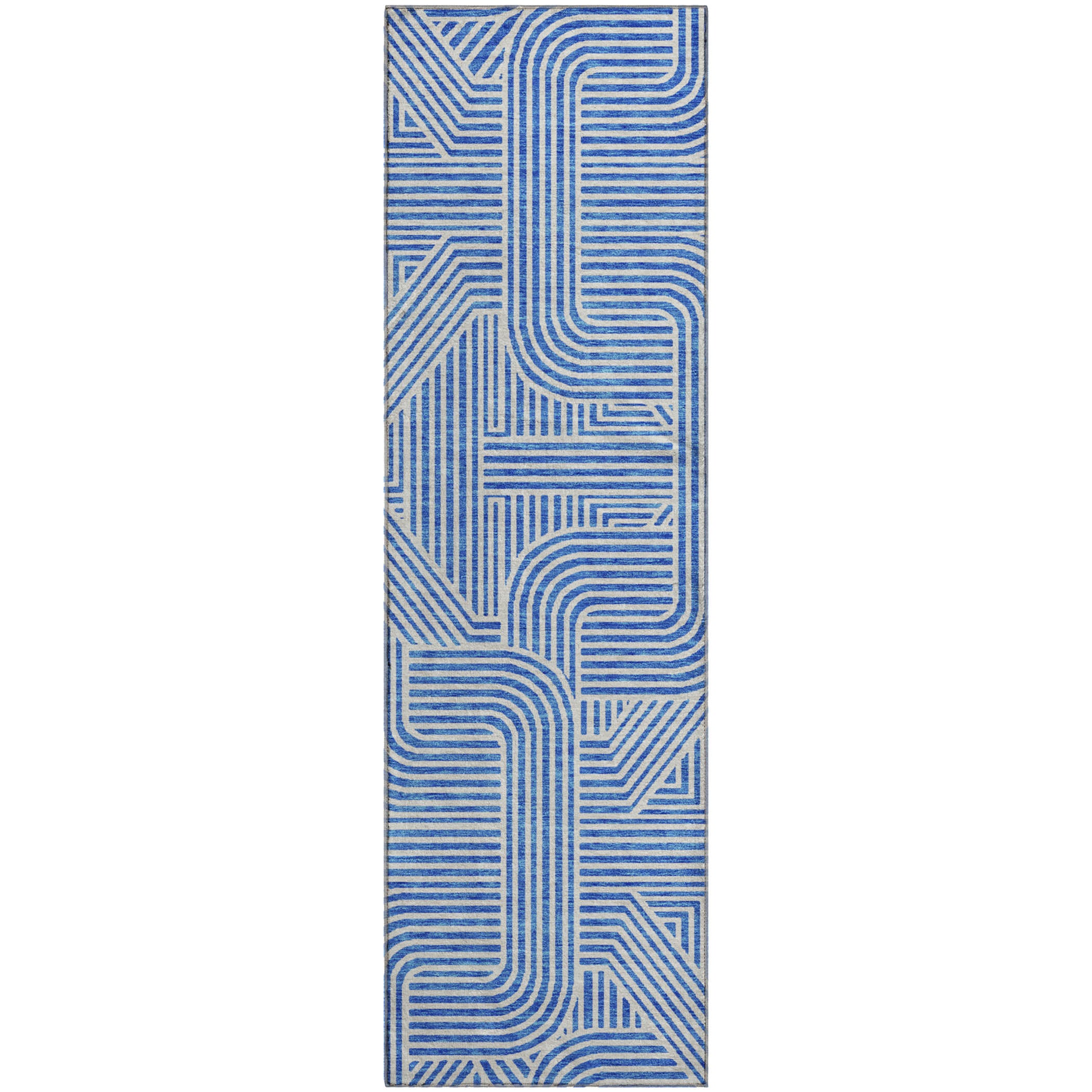 Prague Machine Washable Transitional Blue Rug 2'3" x 7'6" #shape_Runner