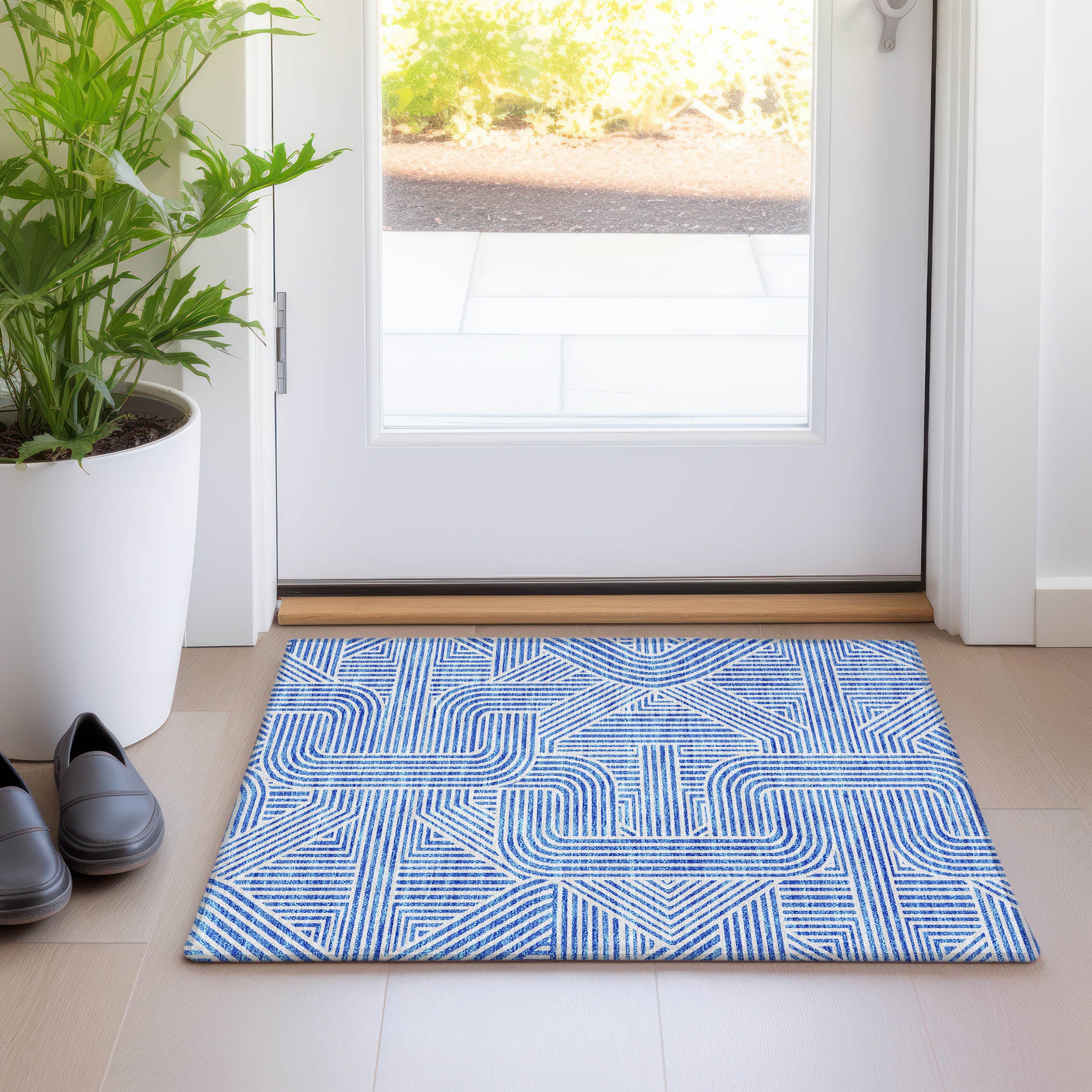 Prague Machine Washable Transitional Blue Rug 1'8" x 2'6" #shape_Rectangle