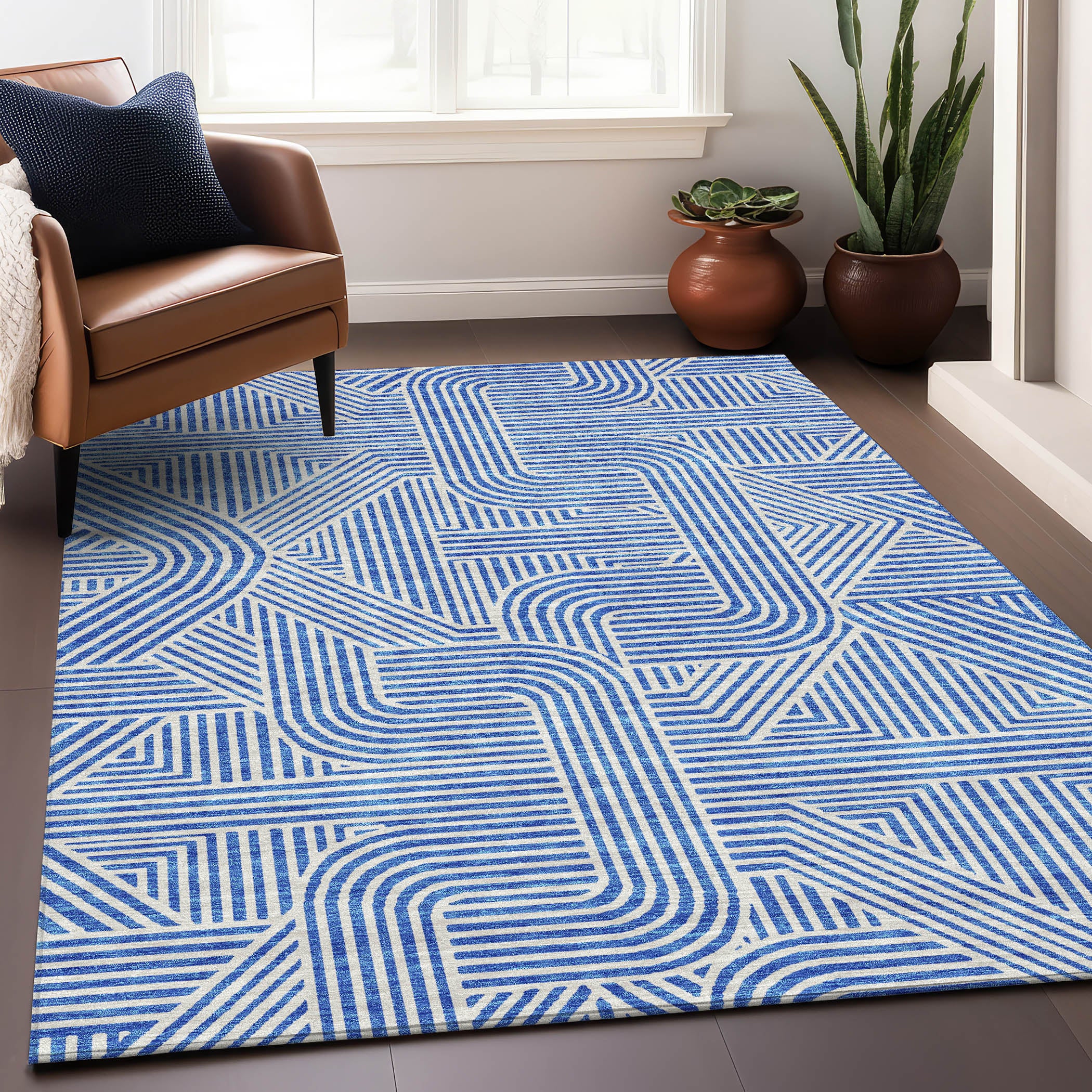Prague Machine Washable Transitional Blue Rug 2'6" x 3'10" #shape_Rectangle