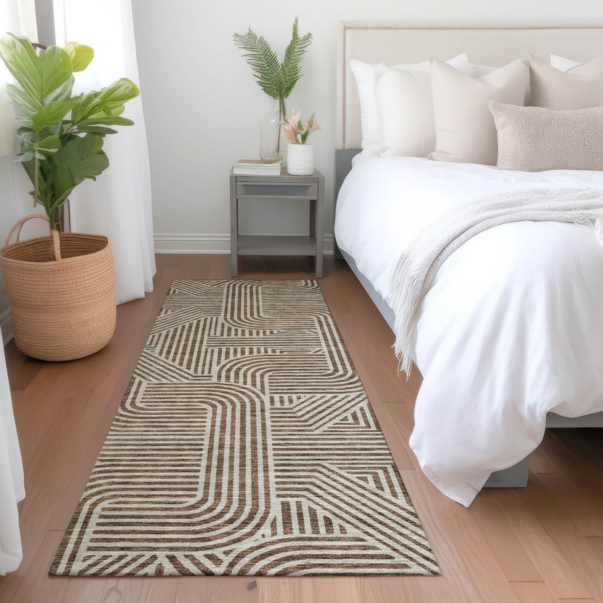 Prague Machine Washable Transitional Brown Rug 2'3" x 7'6" #shape_Runner