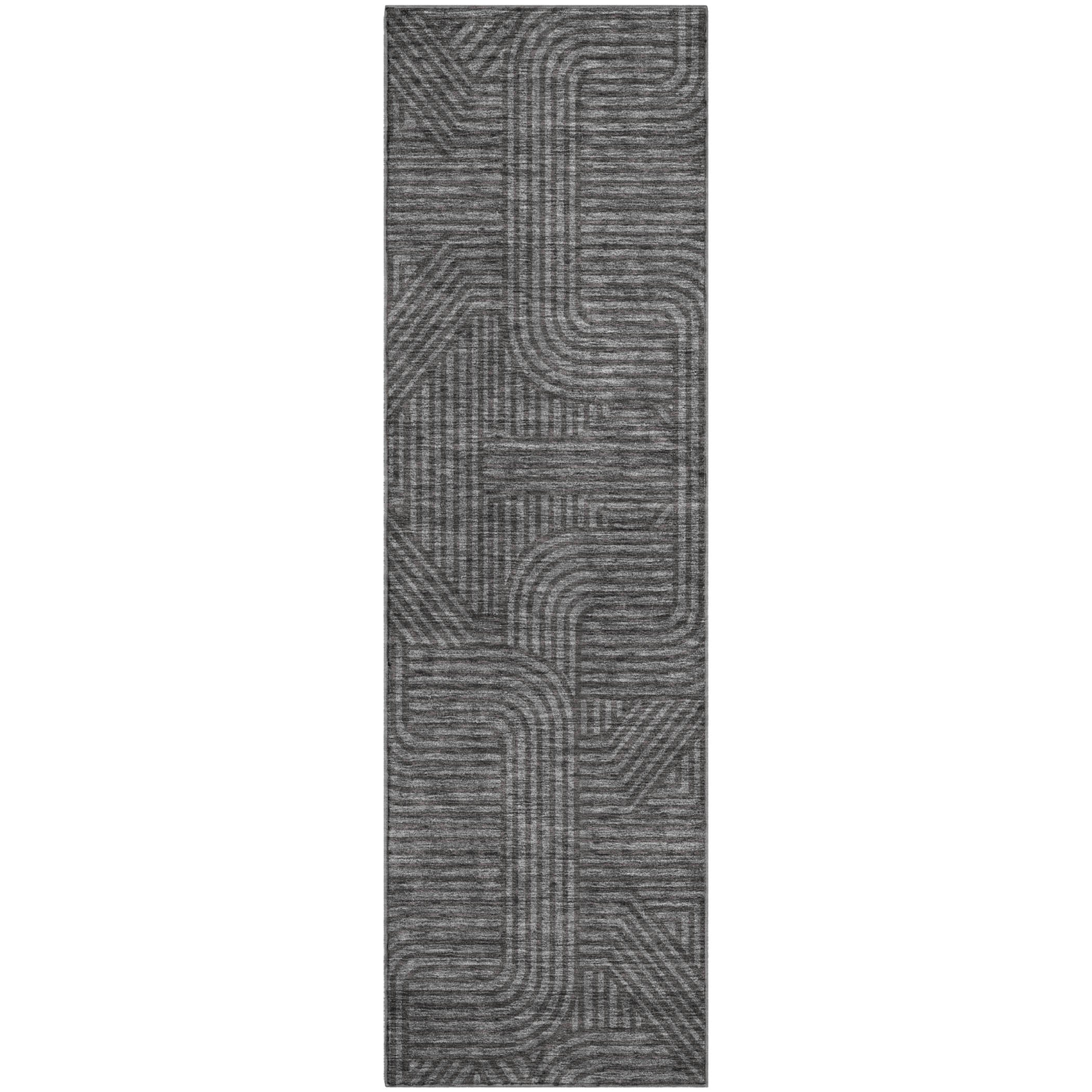 Prague Machine Washable Transitional Charcoal Gray Rug 2'3" x 7'6" #shape_Runner
