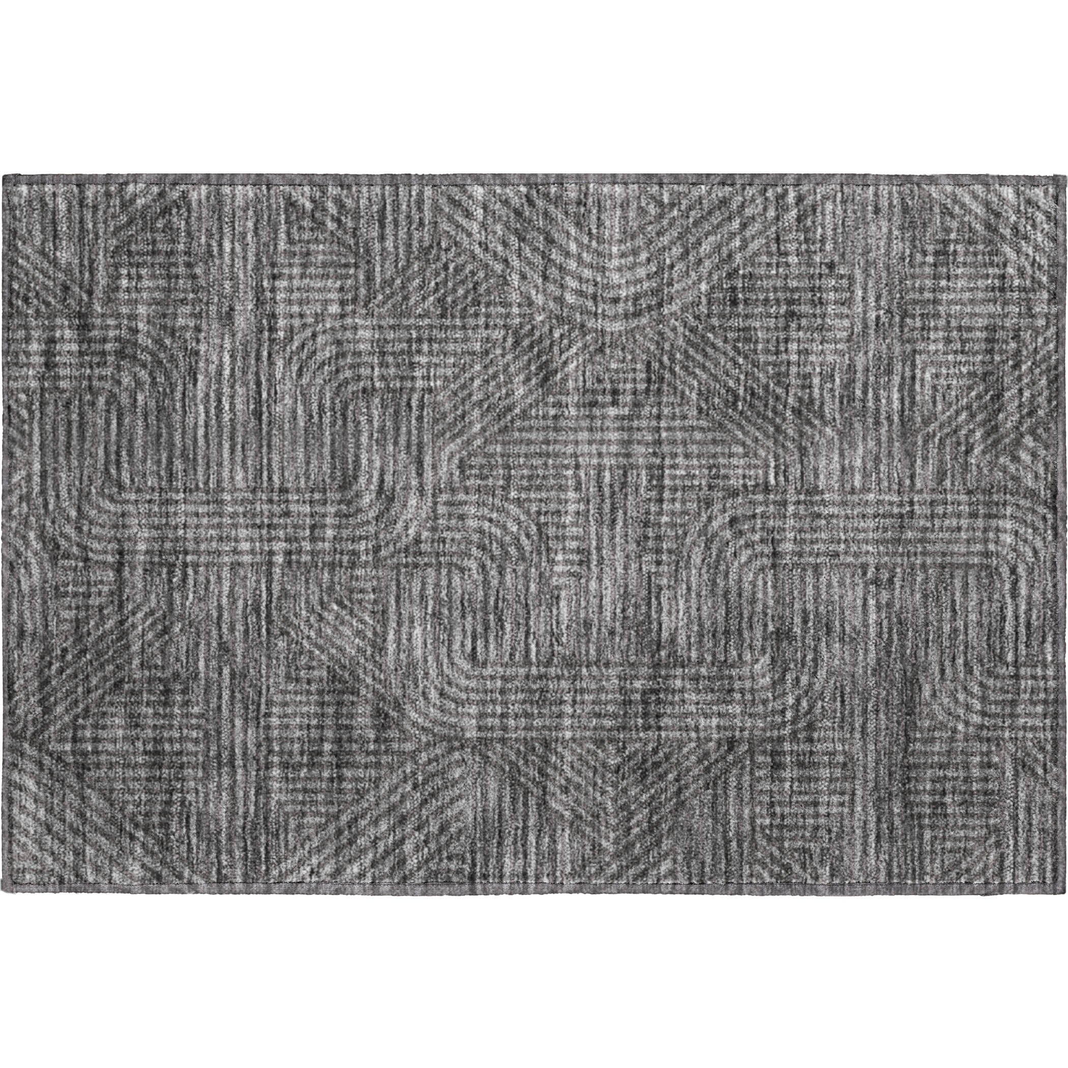 Prague Machine Washable Transitional Charcoal Gray Rug 1'8" x 2'6" #shape_Rectangle
