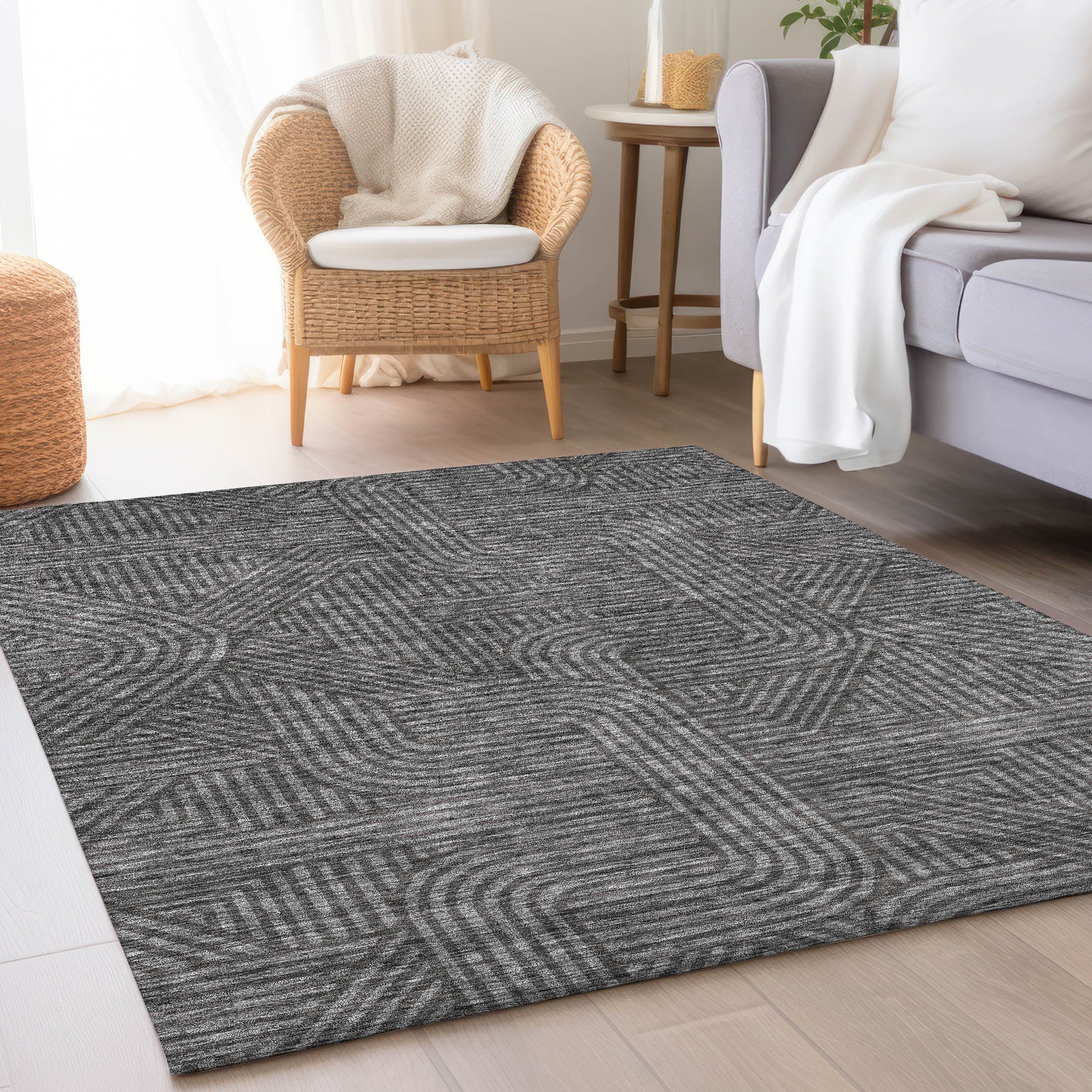 Prague Machine Washable Transitional Charcoal Gray Rug 2'6" x 3'10" #shape_Rectangle