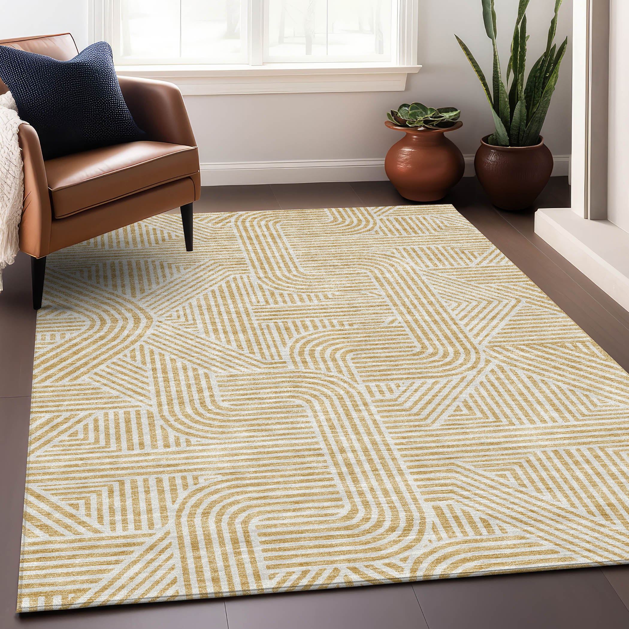 Prague Machine Washable Transitional Gold Rug 2'6" x 3'10" #shape_Rectangle