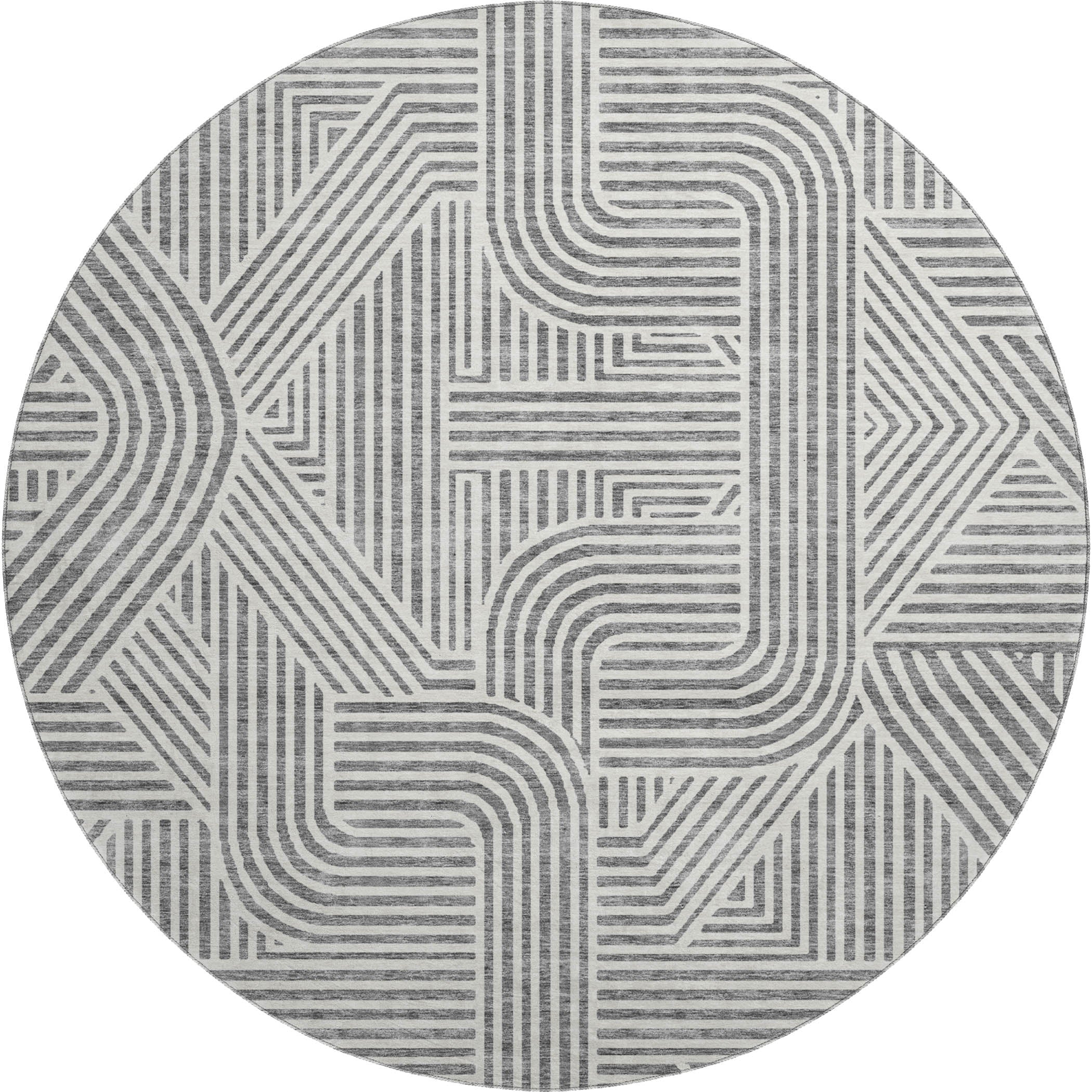Prague Machine Washable Transitional Gray Rug 8' x 8' #shape_Round