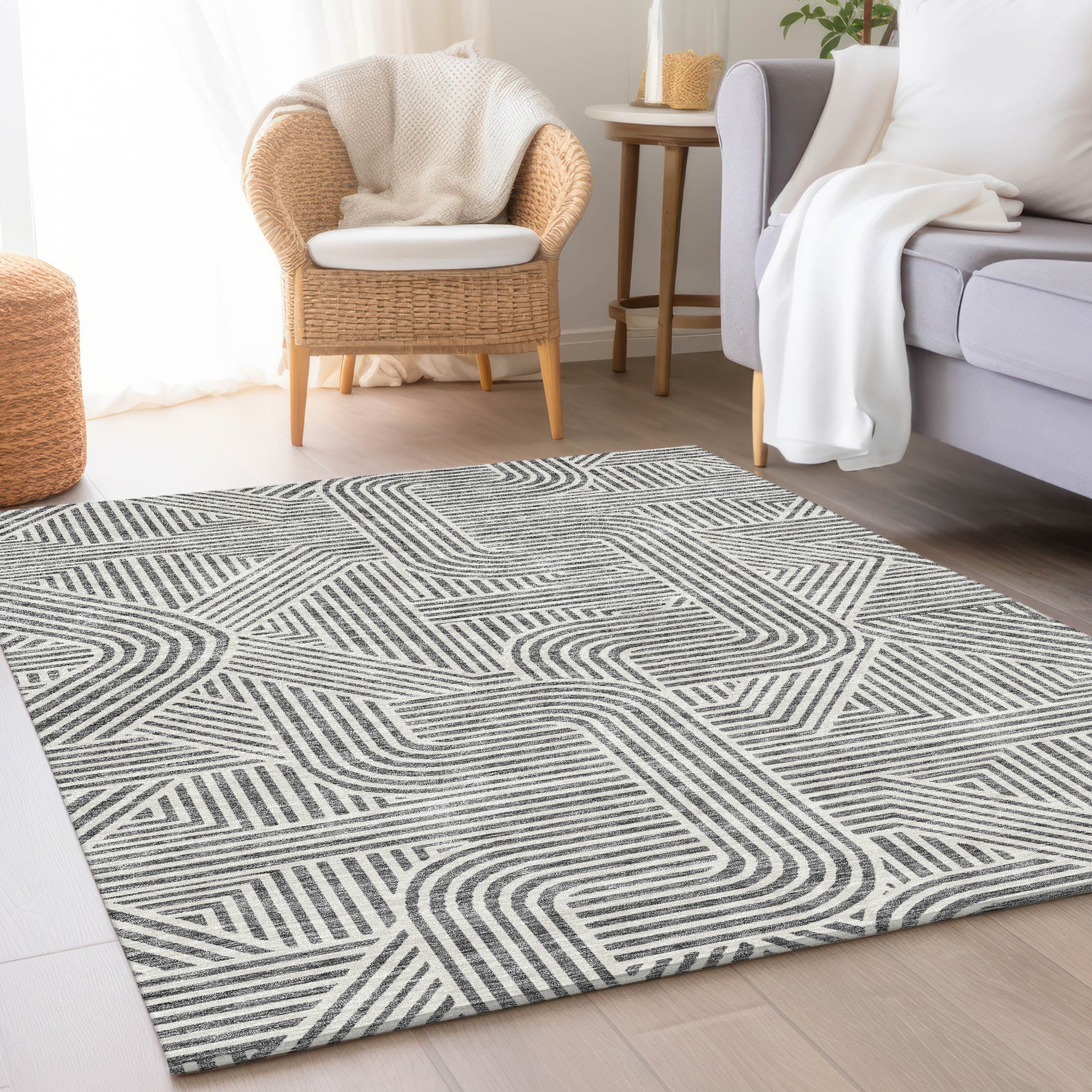 Prague Machine Washable Transitional Gray Rug 2'6" x 3'10" #shape_Rectangle