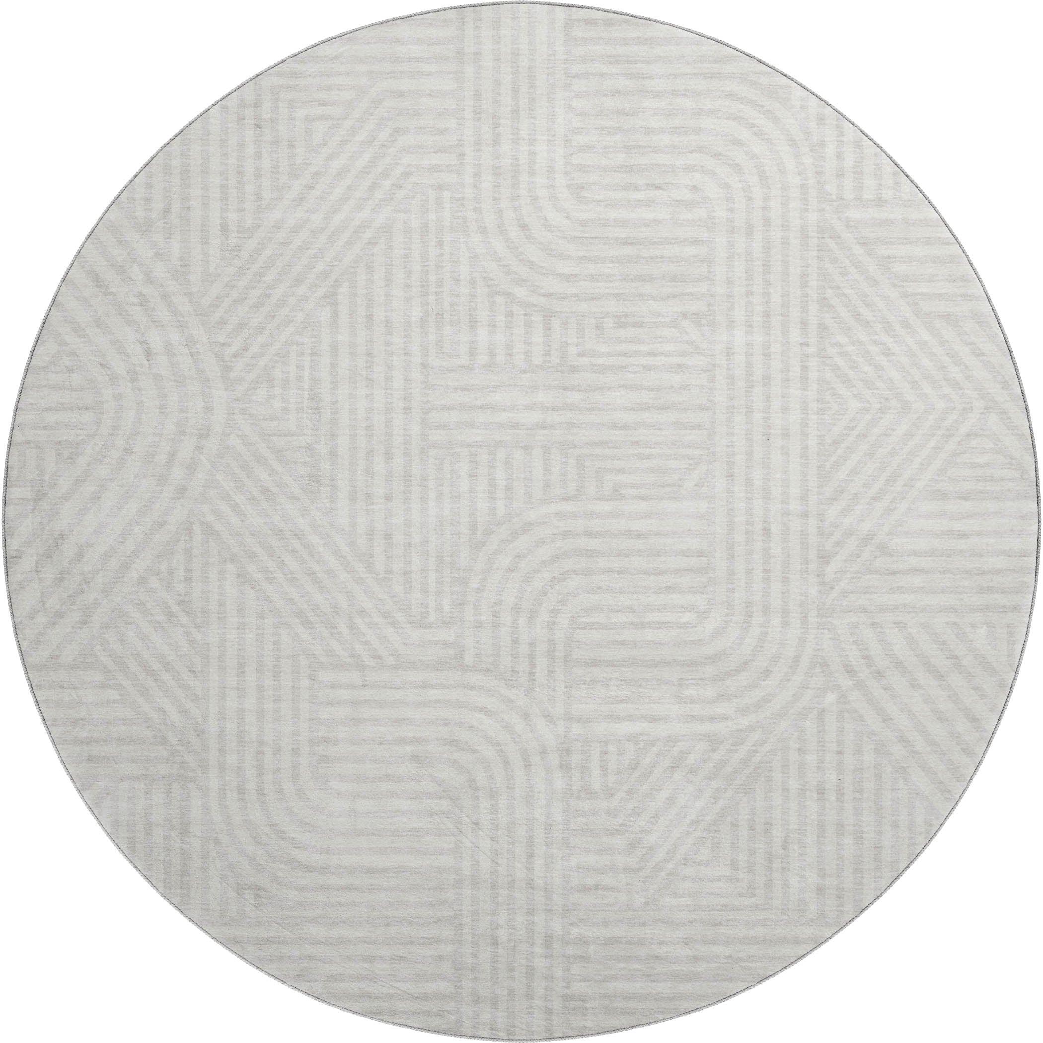 Prague Machine Washable Transitional Ivory Rug 8' x 8' #shape_Round