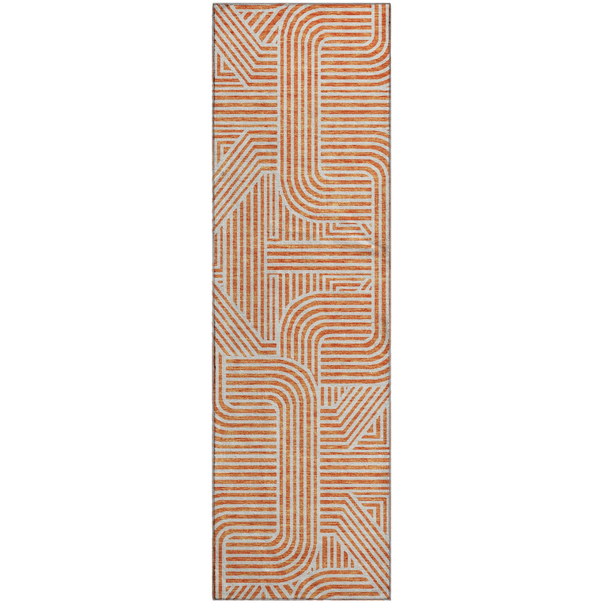 Prague Machine Washable Transitional Orange Rug 2'3" x 7'6" #shape_Runner