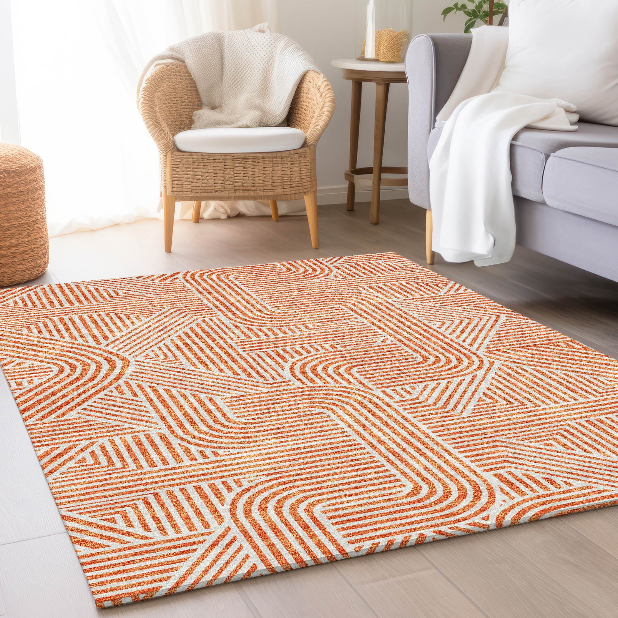 Prague Machine Washable Transitional Orange Rug 2'6" x 3'10" #shape_Rectangle