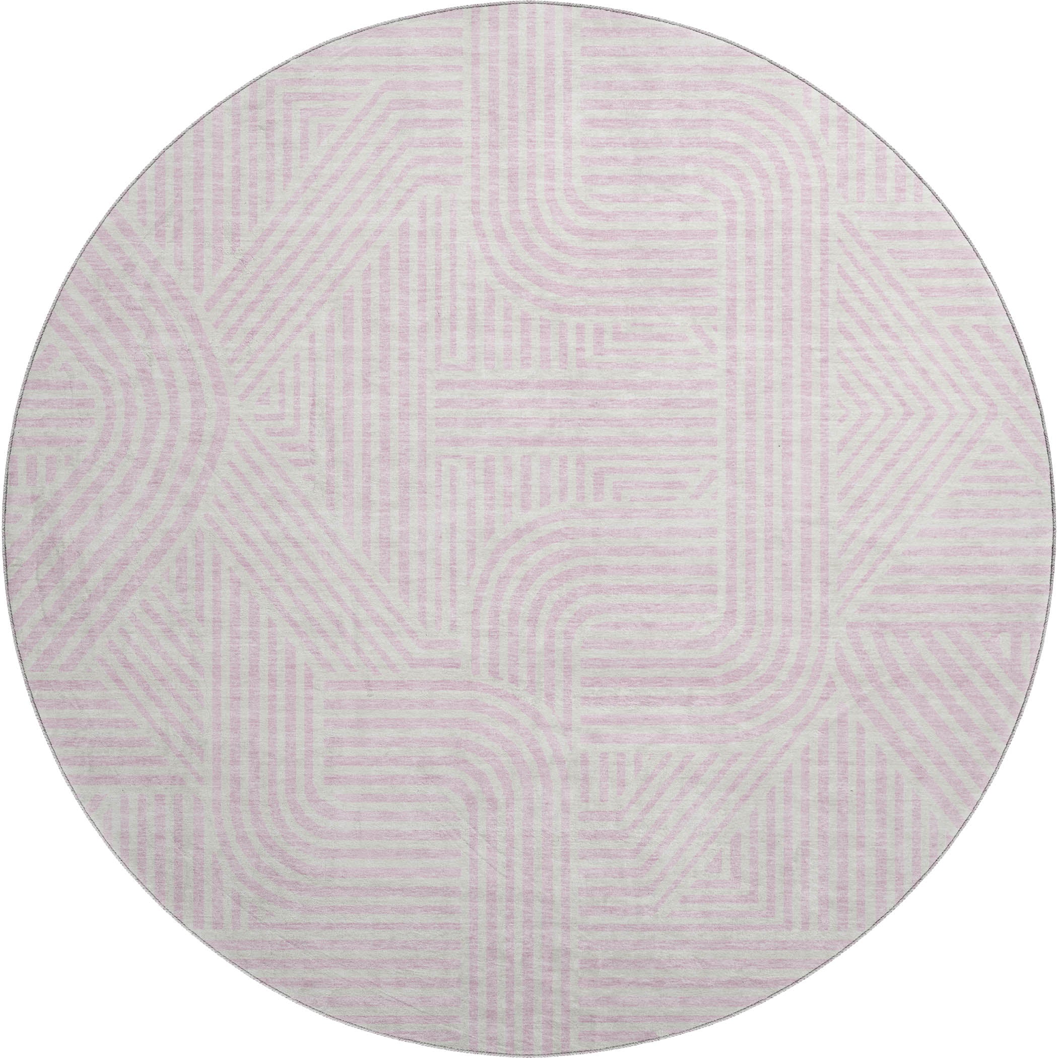 Prague Machine Washable Transitional Pink Rug 8' x 8' #shape_Round