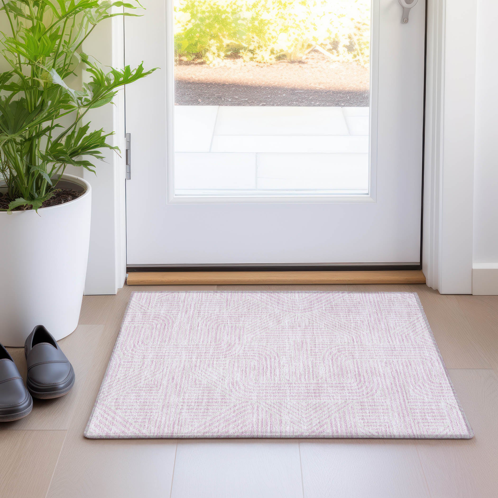 Prague Machine Washable Transitional Pink Rug 1'8" x 2'6" #shape_Rectangle