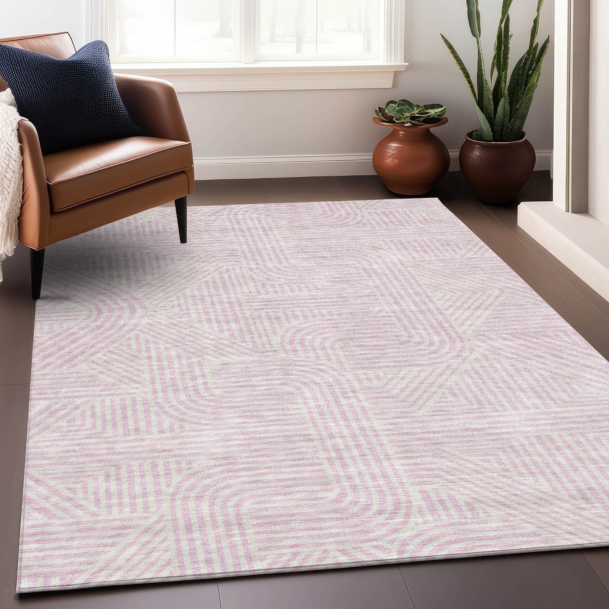 Prague Machine Washable Transitional Pink Rug 2'6" x 3'10" #shape_Rectangle