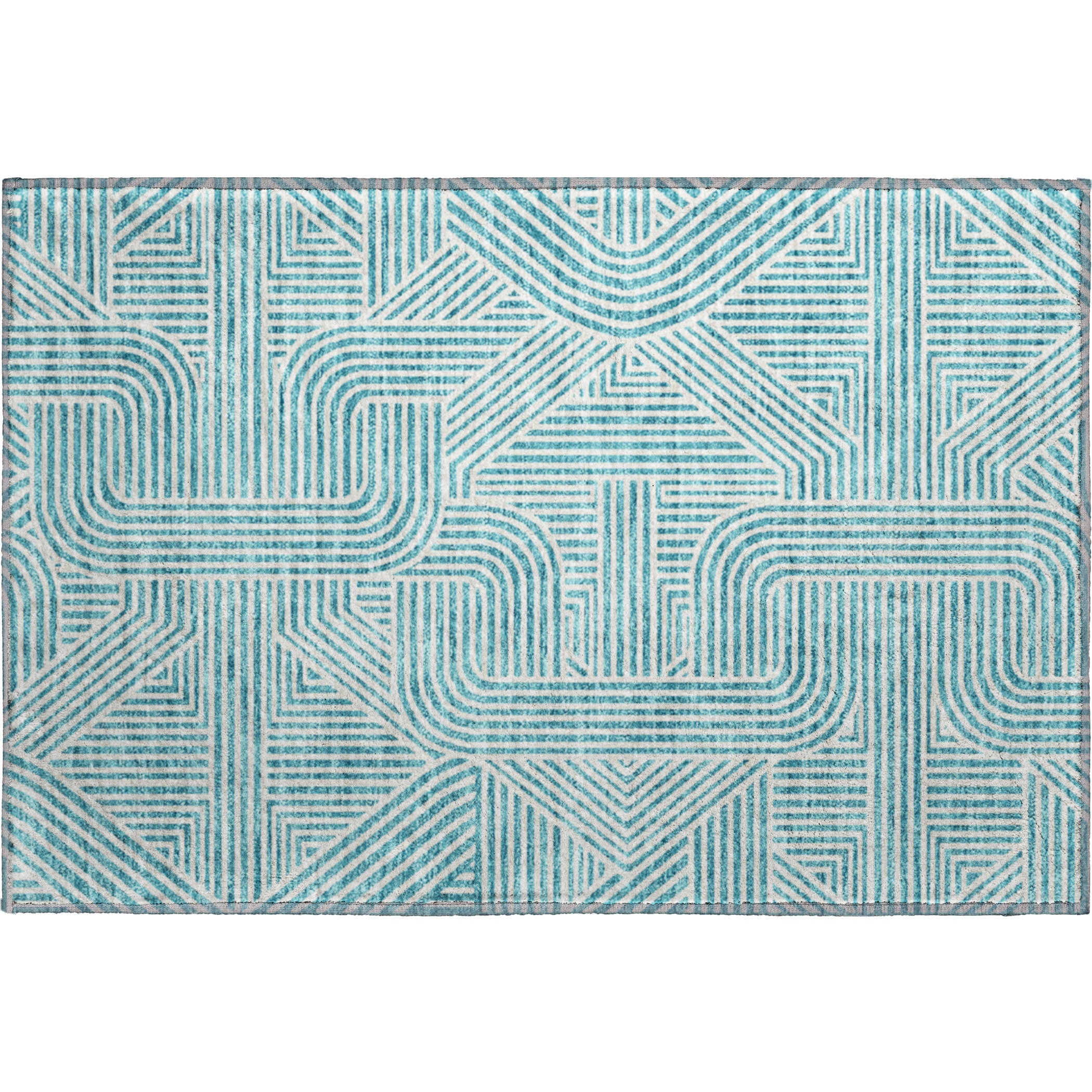 Prague Machine Washable Transitional Teal Rug 1'8" x 2'6" #shape_Rectangle