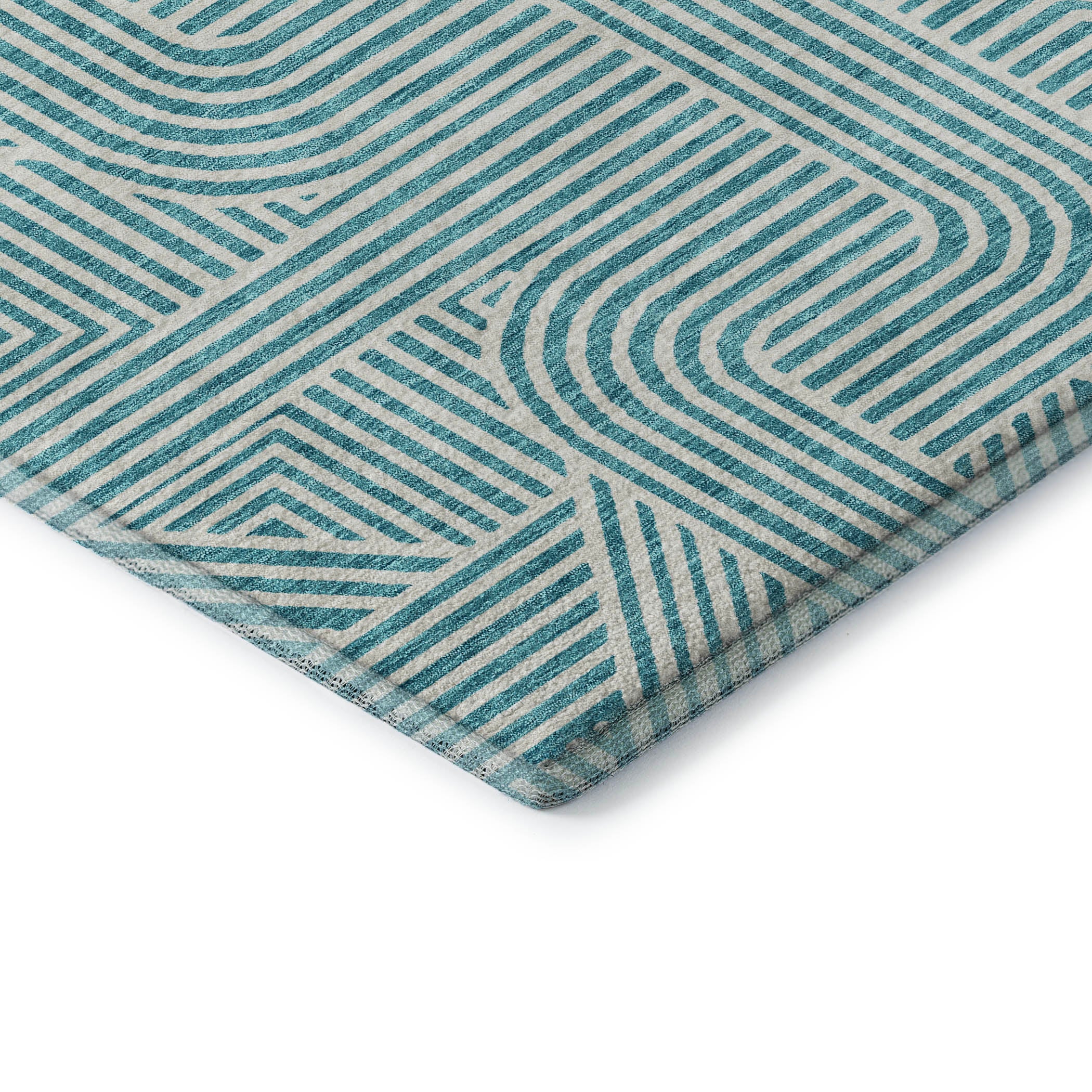 Prague Machine Washable Transitional Teal Rug 1'8" x 2'6" #shape_Rectangle