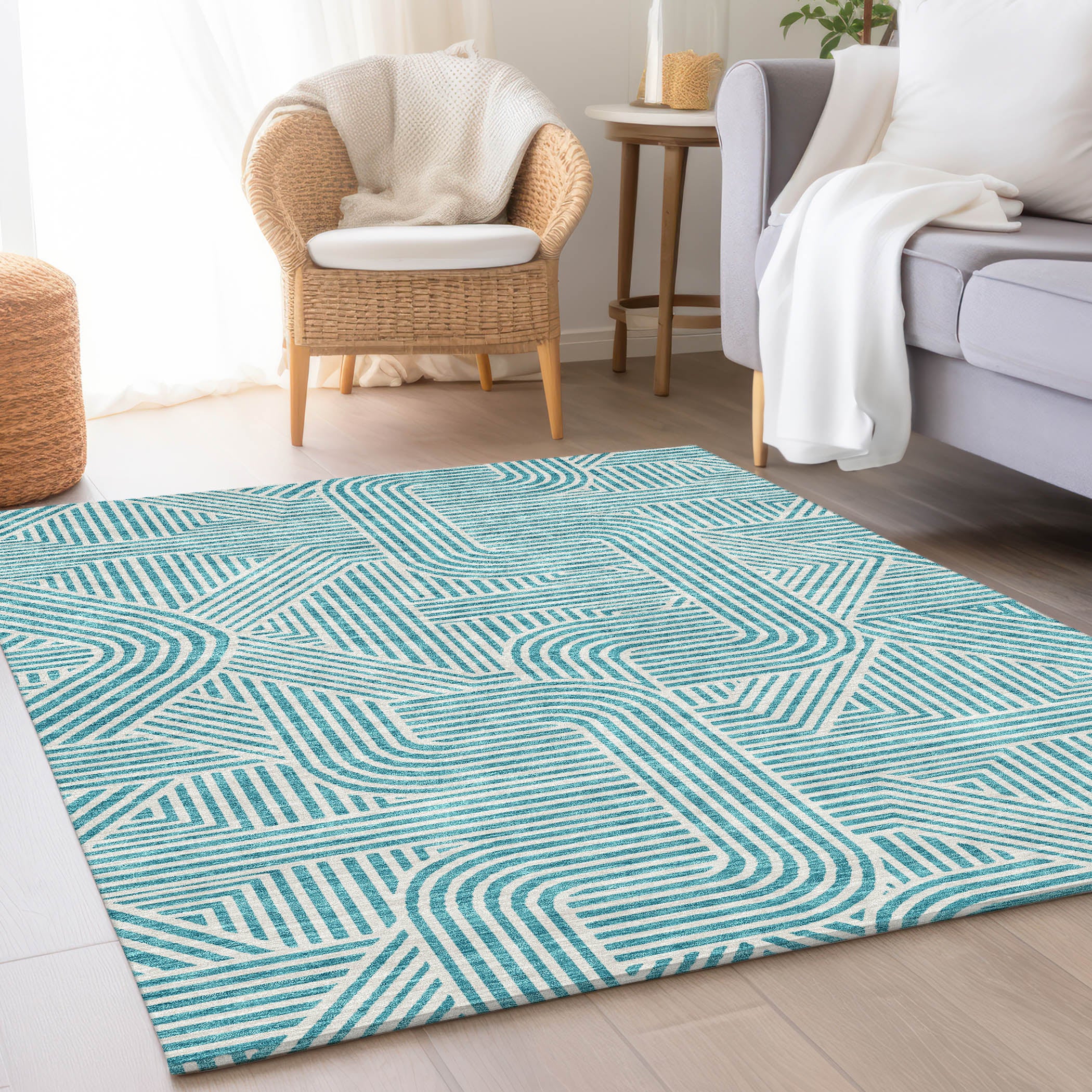 Prague Machine Washable Transitional Teal Rug 2'6" x 3'10" #shape_Rectangle