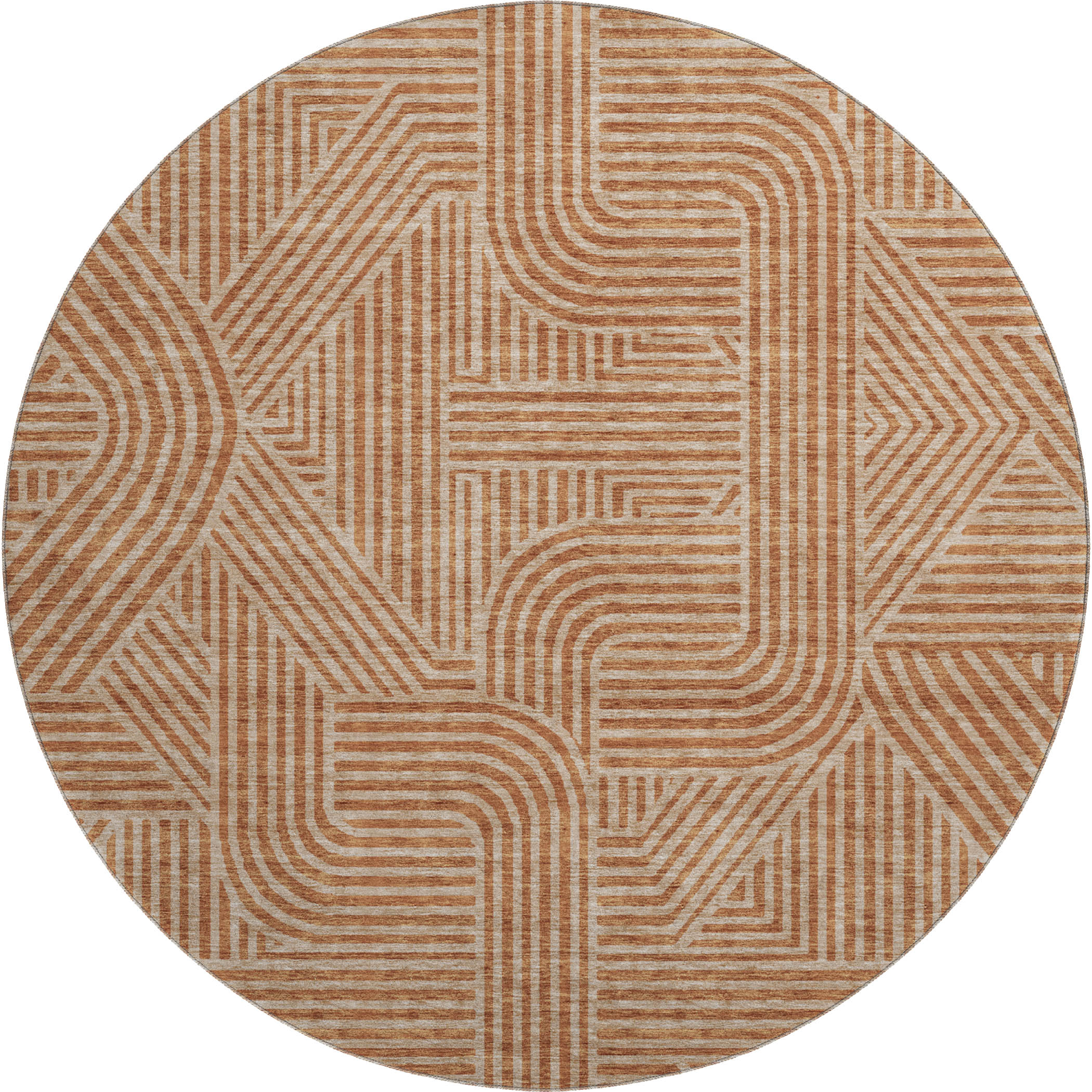 Prague Machine Washable Transitional Terracotta Orange Rug 8' x 8' #shape_Round