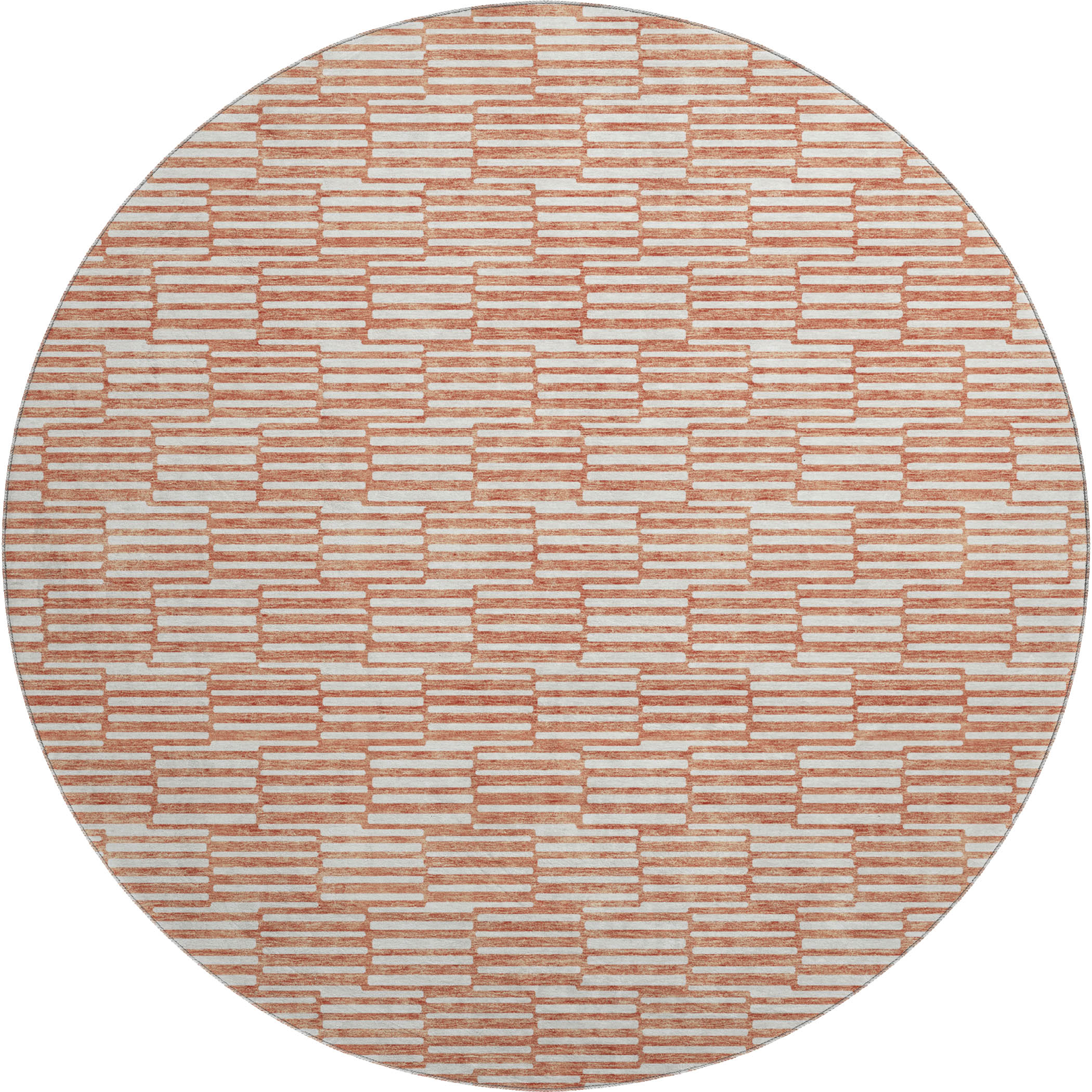 Vienna Machine Washable Transitional Salmon Orange Rug 8' x 8' #shape_Round