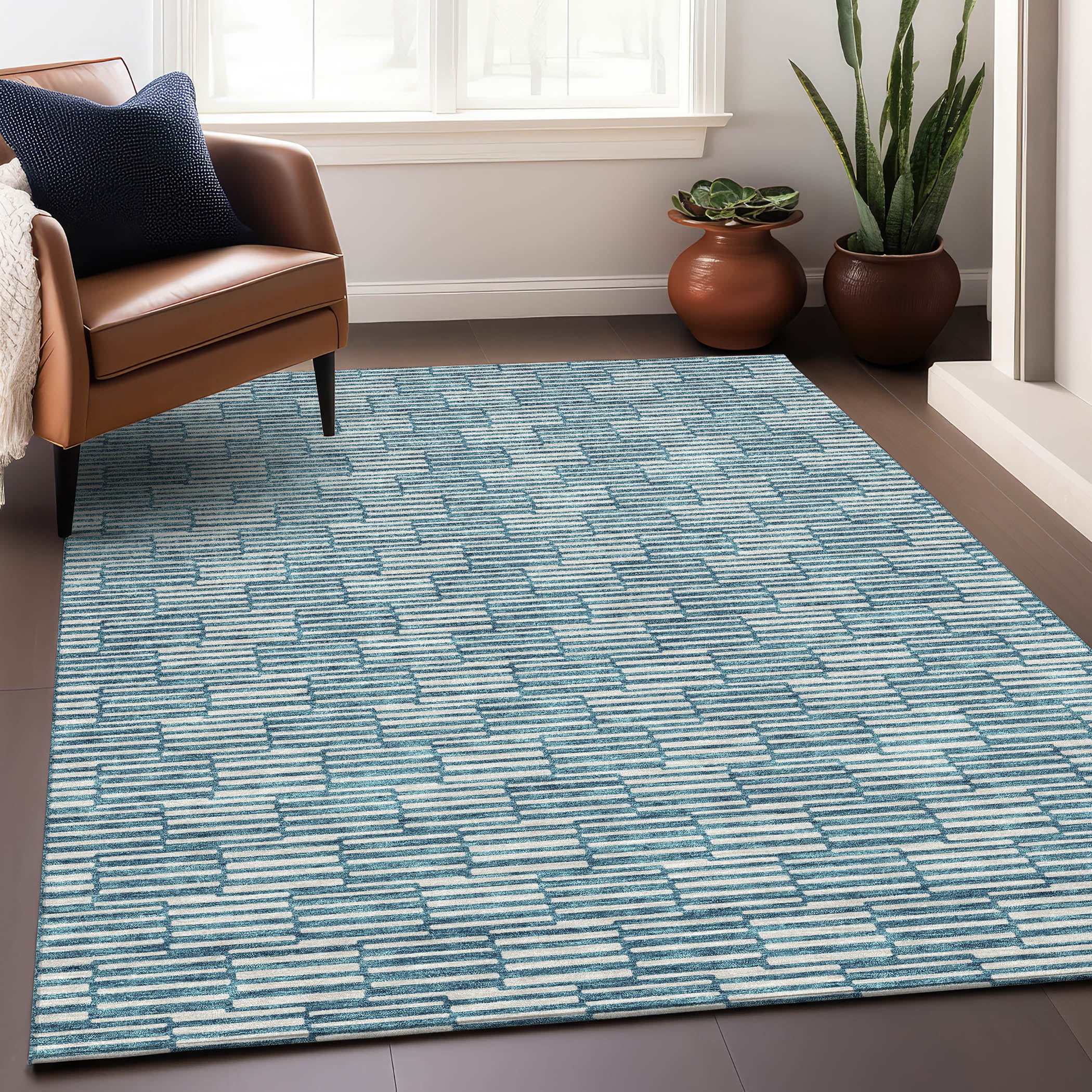 Vienna Machine Washable Transitional Teal Rug 2'6" x 3'10" #shape_Rectangle